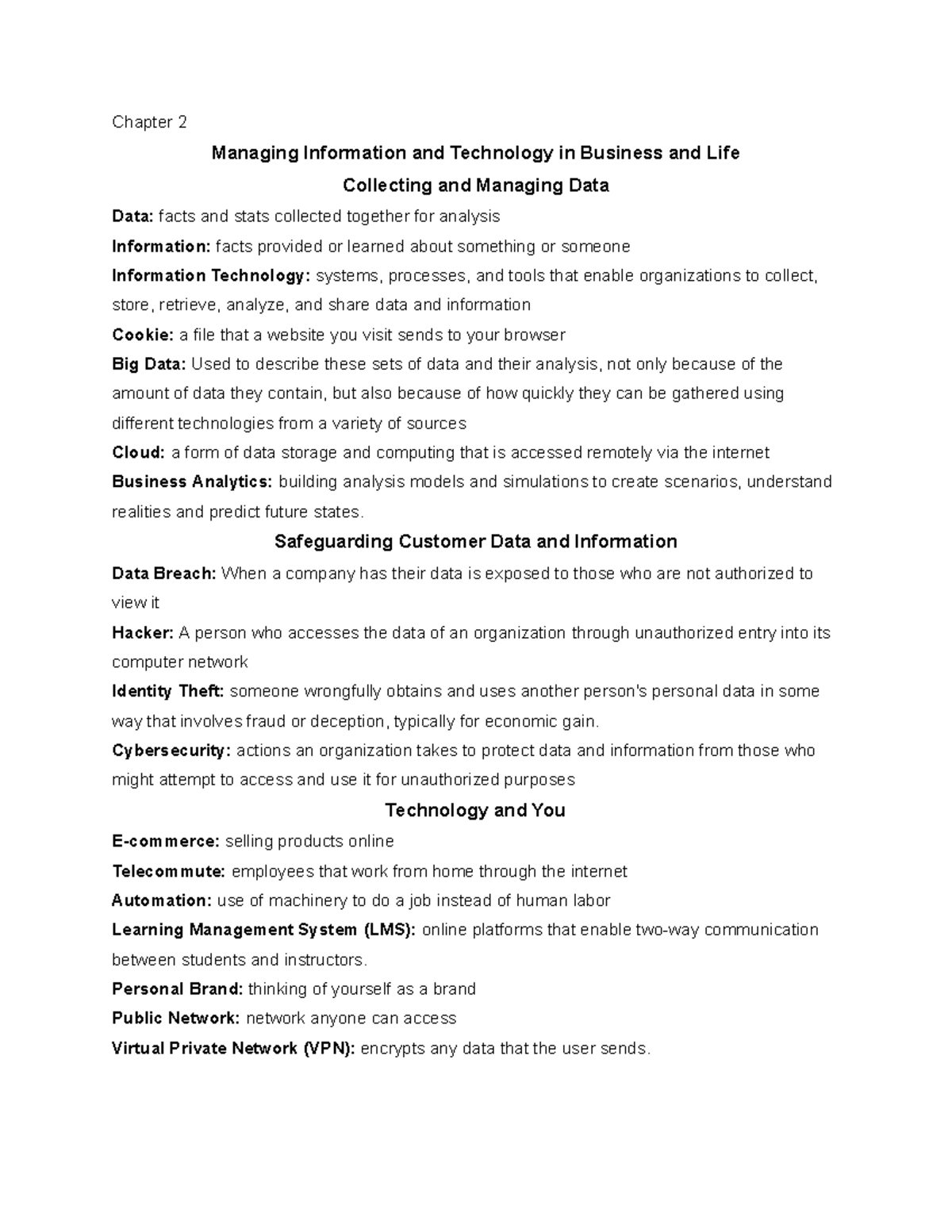 BUS 101 - Chapter 2: Info Management & Tech in Business - Studocu