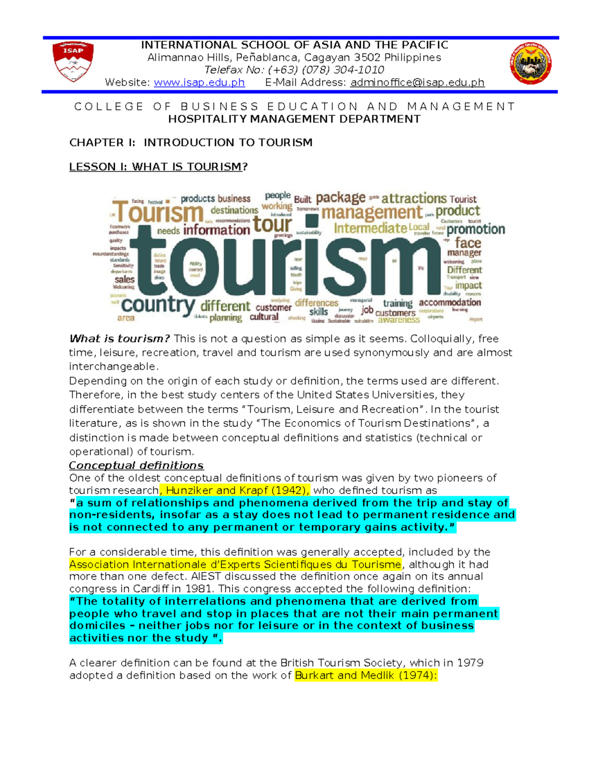 Chapter I: Micro Perspective of Tourism and Hospitality (HMD 101) - Studocu