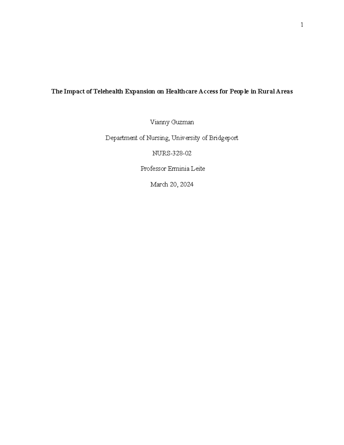 NURS-328: The Impact of Telehealth Expansion on Rural Healthcare Access ...