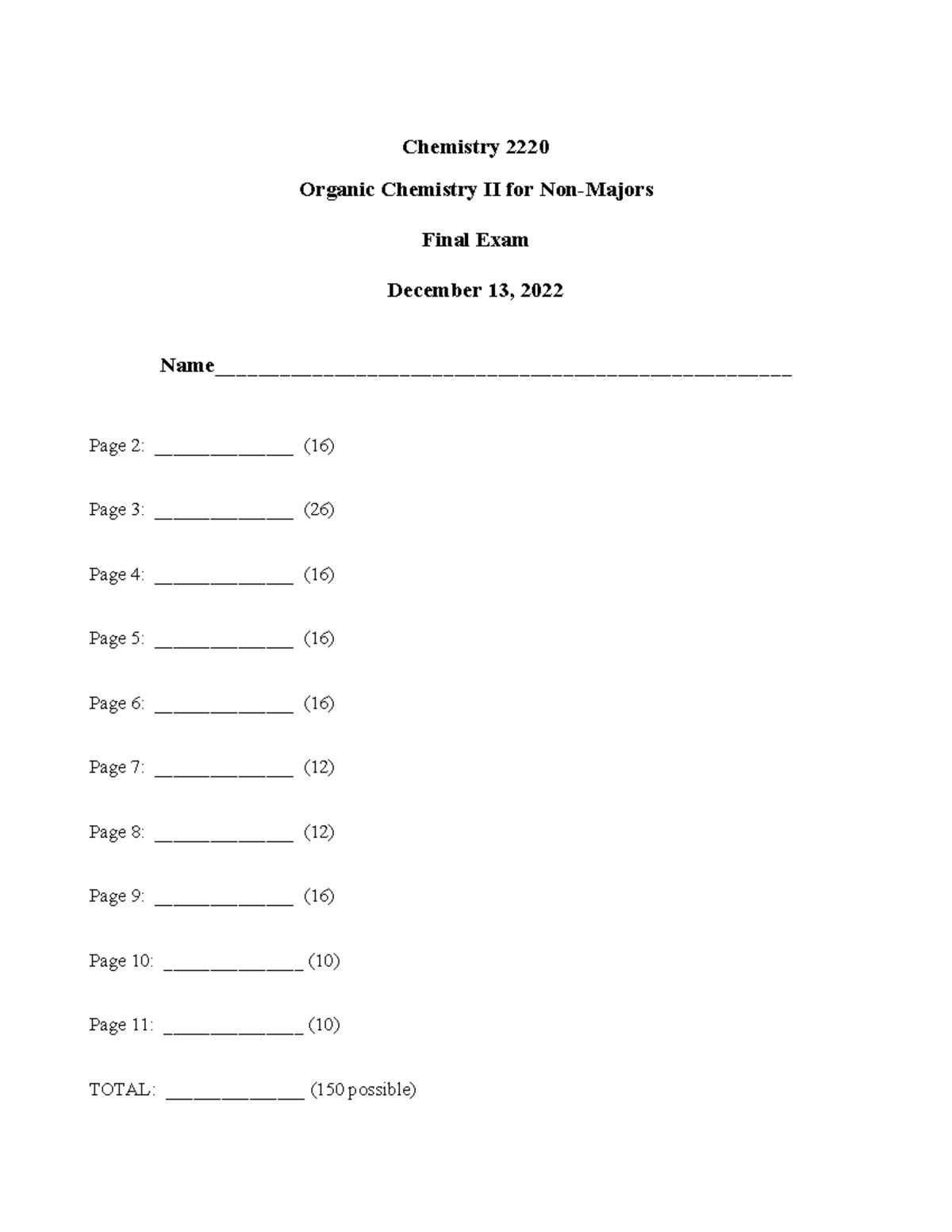 Organic Chemistry II Final Exam (CHEM 2220) - December 2022 - Studocu