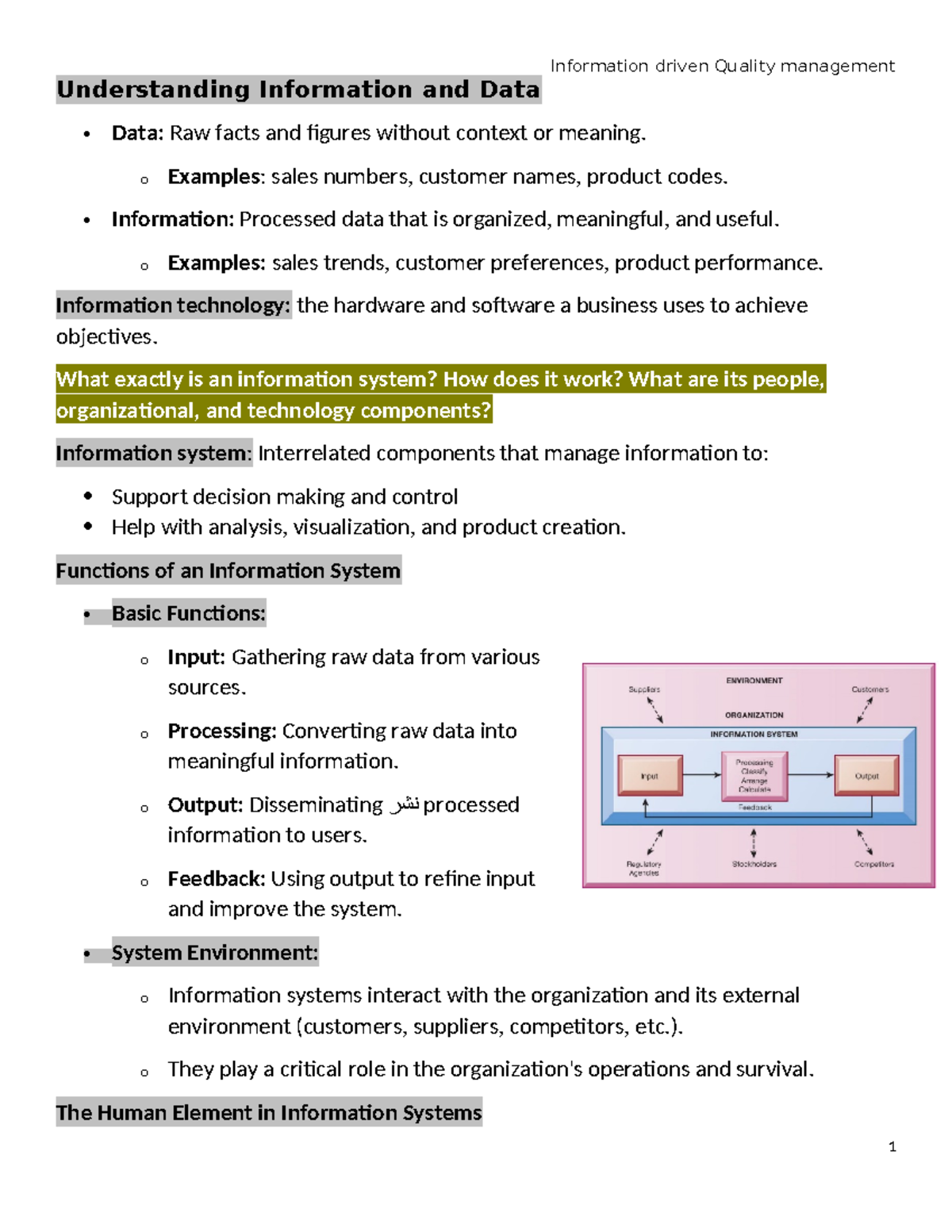 Why Information Systems - Understanding Information and Data Data: Raw ...