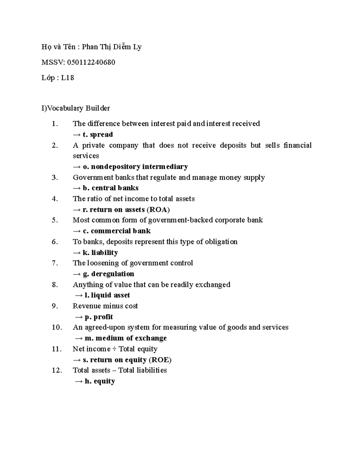 BAI TAP: Banking Operations Vocabulary & Concepts Review - Studocu