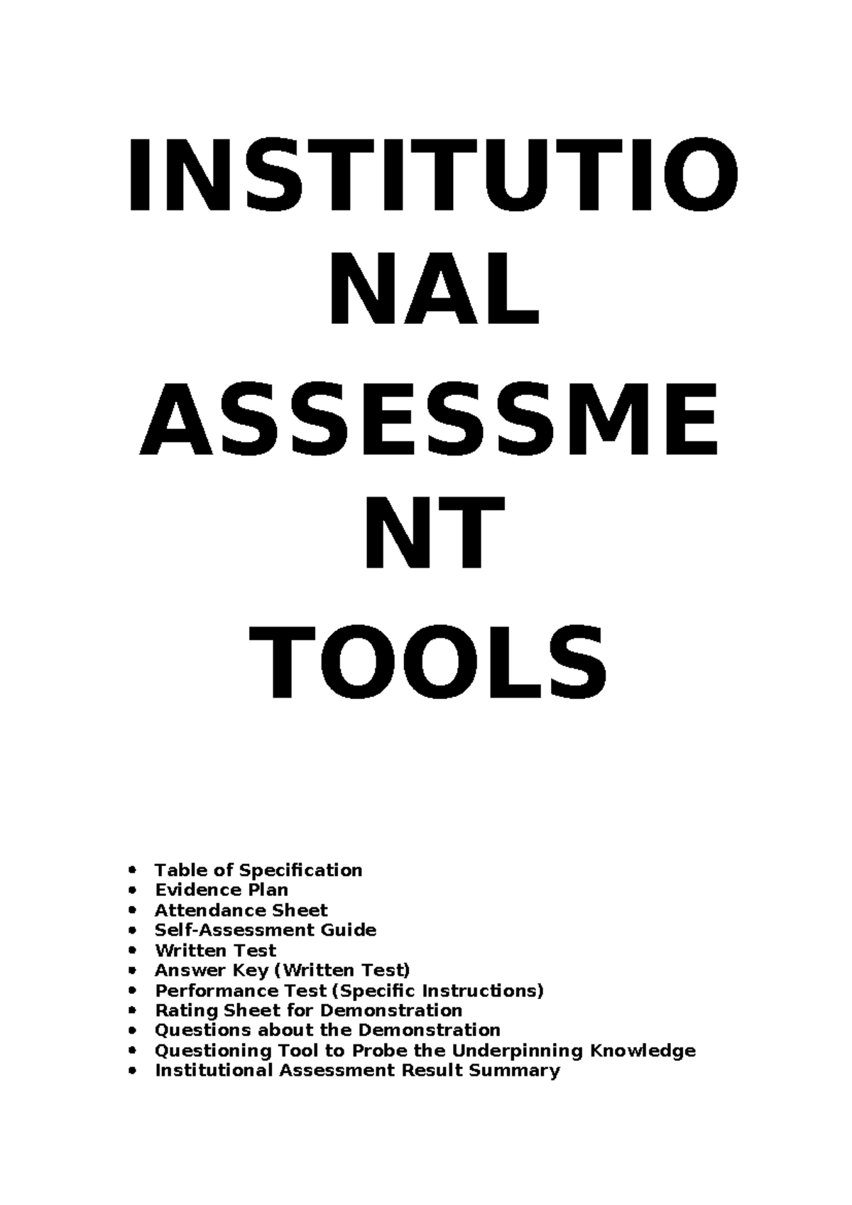 HSK Institutional Assessment Tools for Housekeeping NC II - Studocu