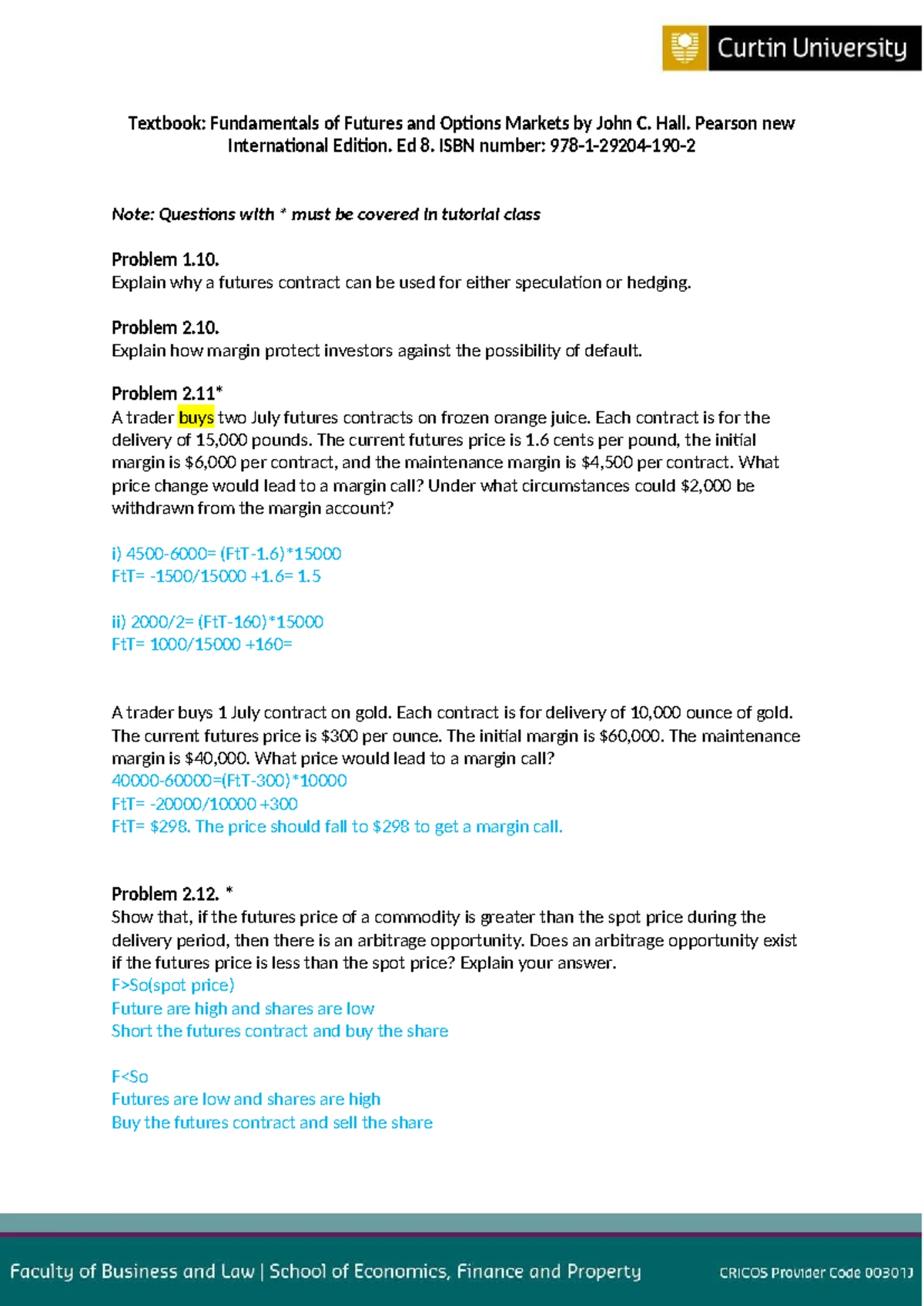 W2 - Tutorial 2 Solutions: Futures & Options Markets Analysis - Studocu