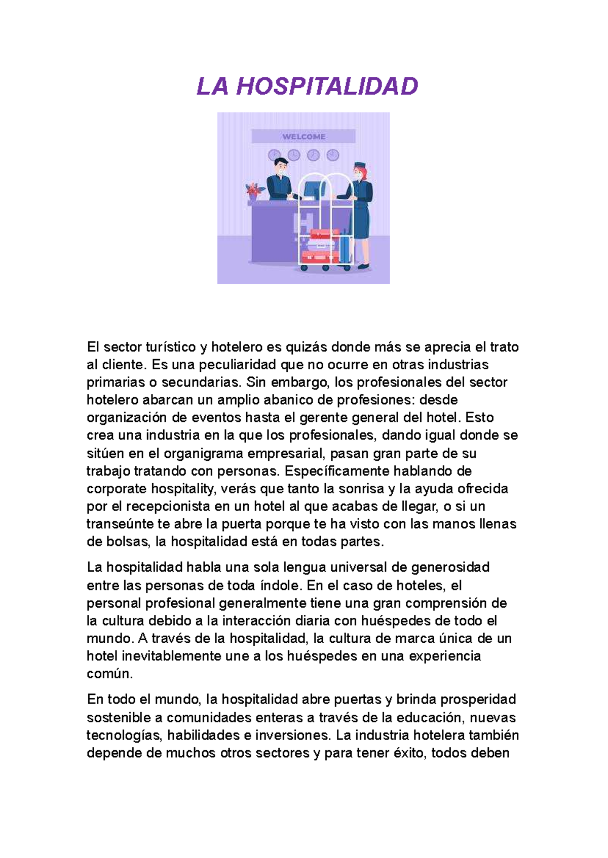 LA HOSPITALIDAD: Apuntes sobre Vocación de Servicio en Turismo - Studocu