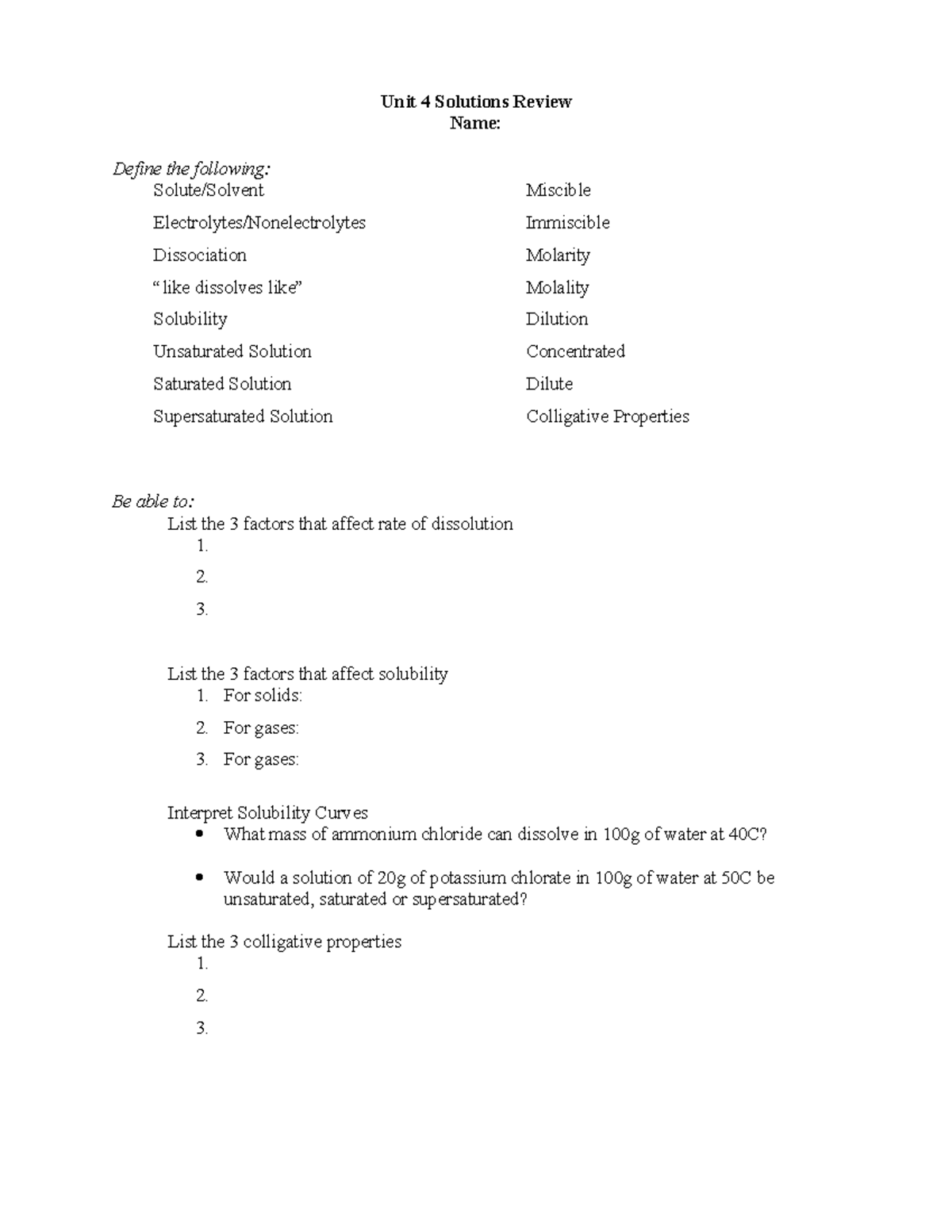 Unit 4 (Ch 16) Solutions Review Guide 2024 - Unit 4 Solutions Review ...