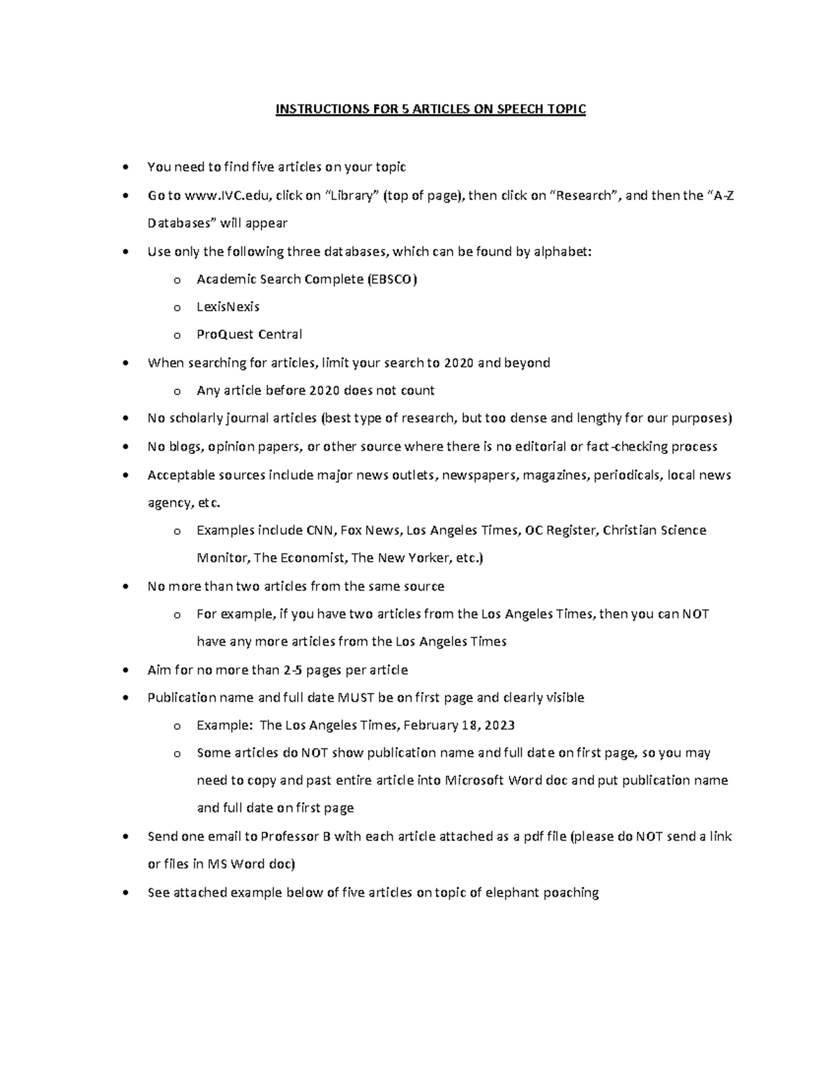 Instructions for 5 Articles on Speech Topic (ENG 101) - Studocu