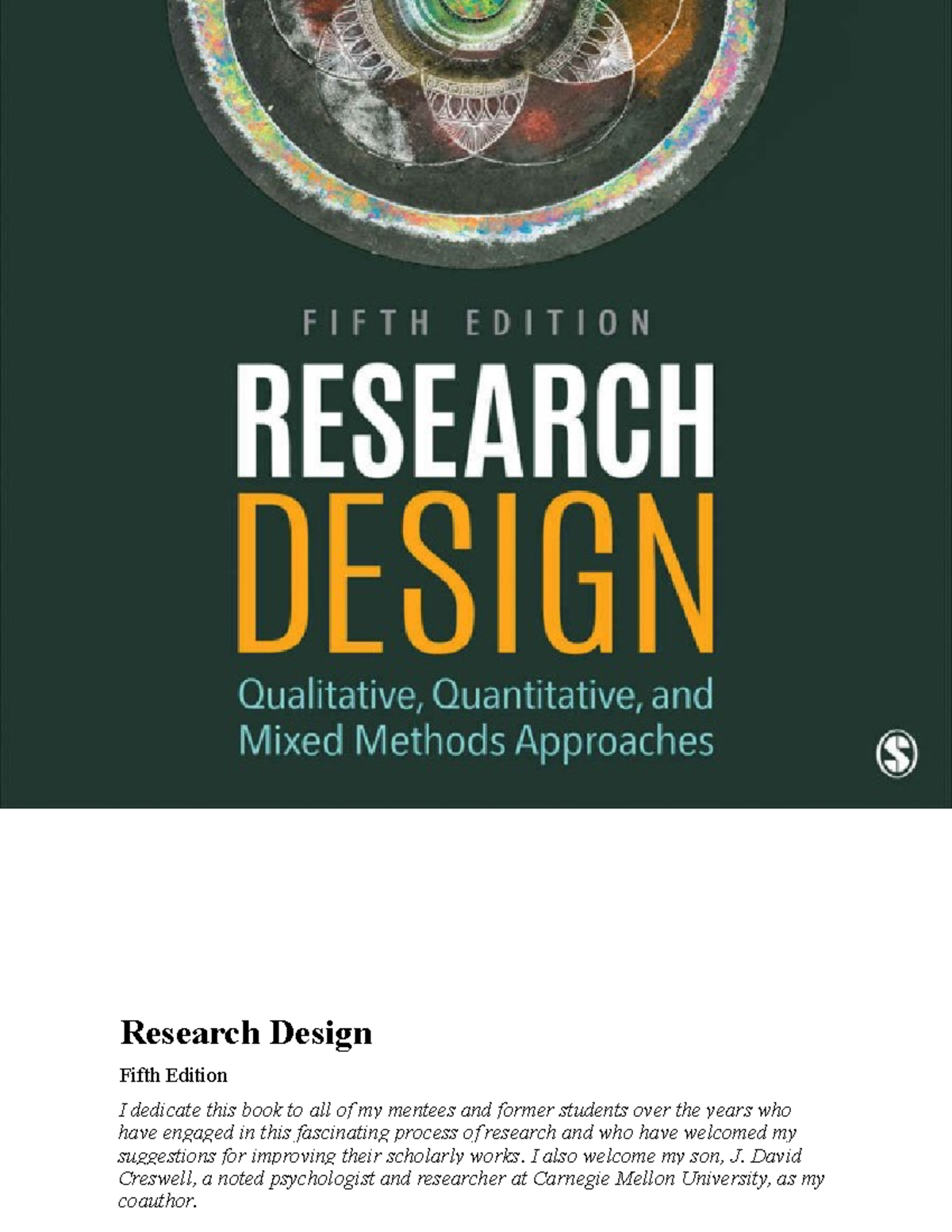 CRESWELL 5th Ed - Lecture Notes on Research Design Approaches - Document Preview
