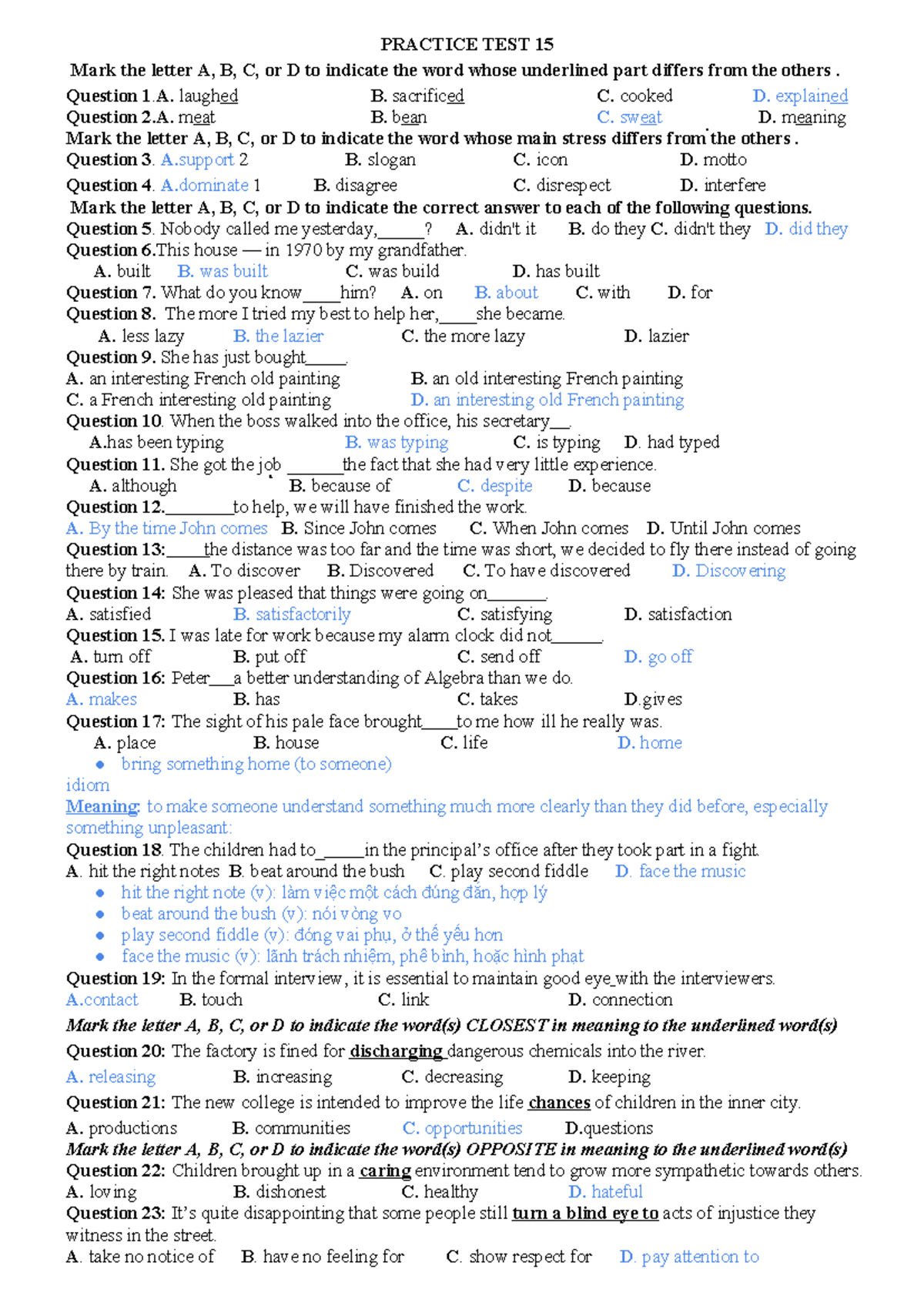 Practice Test 15: Language Proficiency Questions & Answers - Studocu