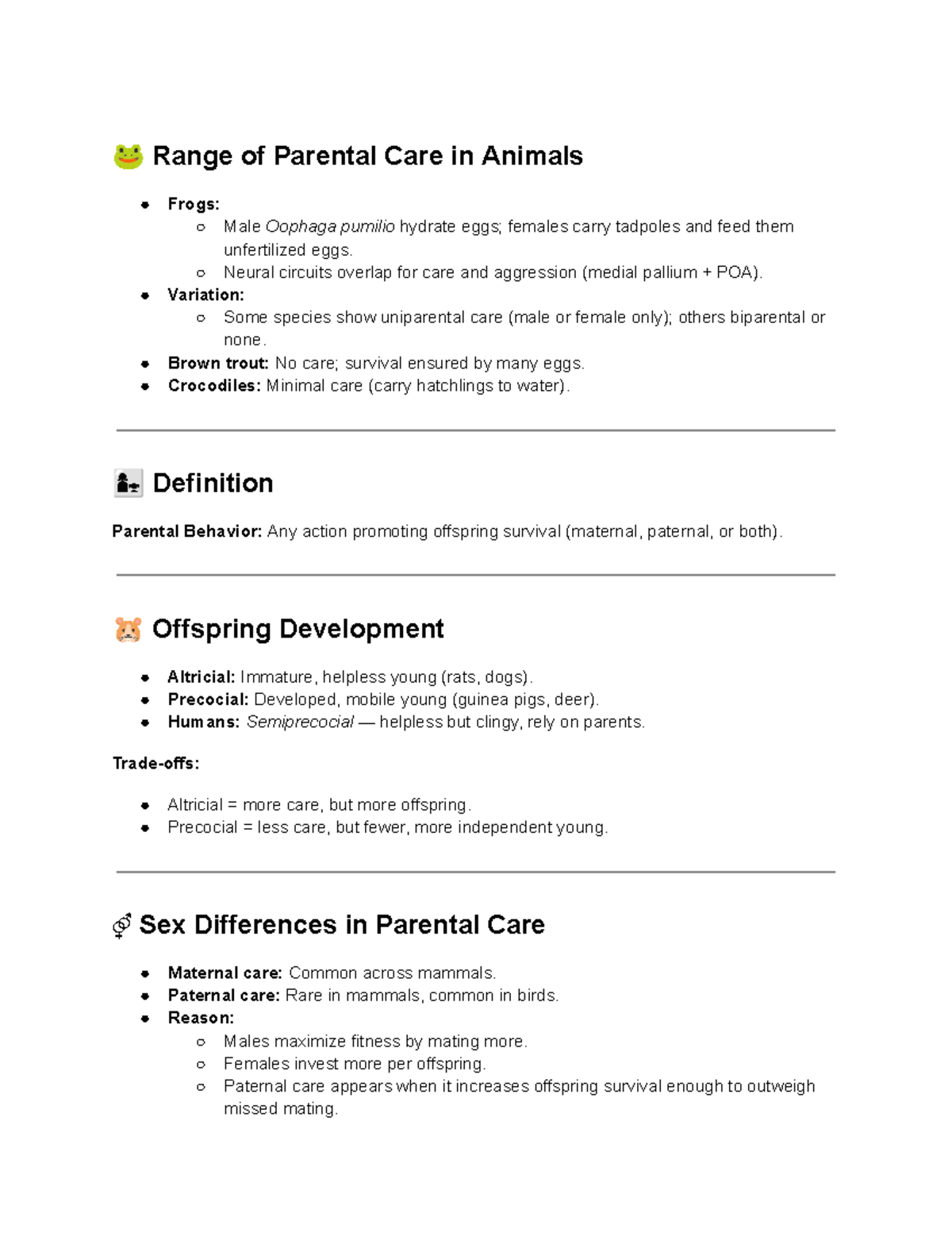 Parental Care in Animals: A Comprehensive Overview - Studocu