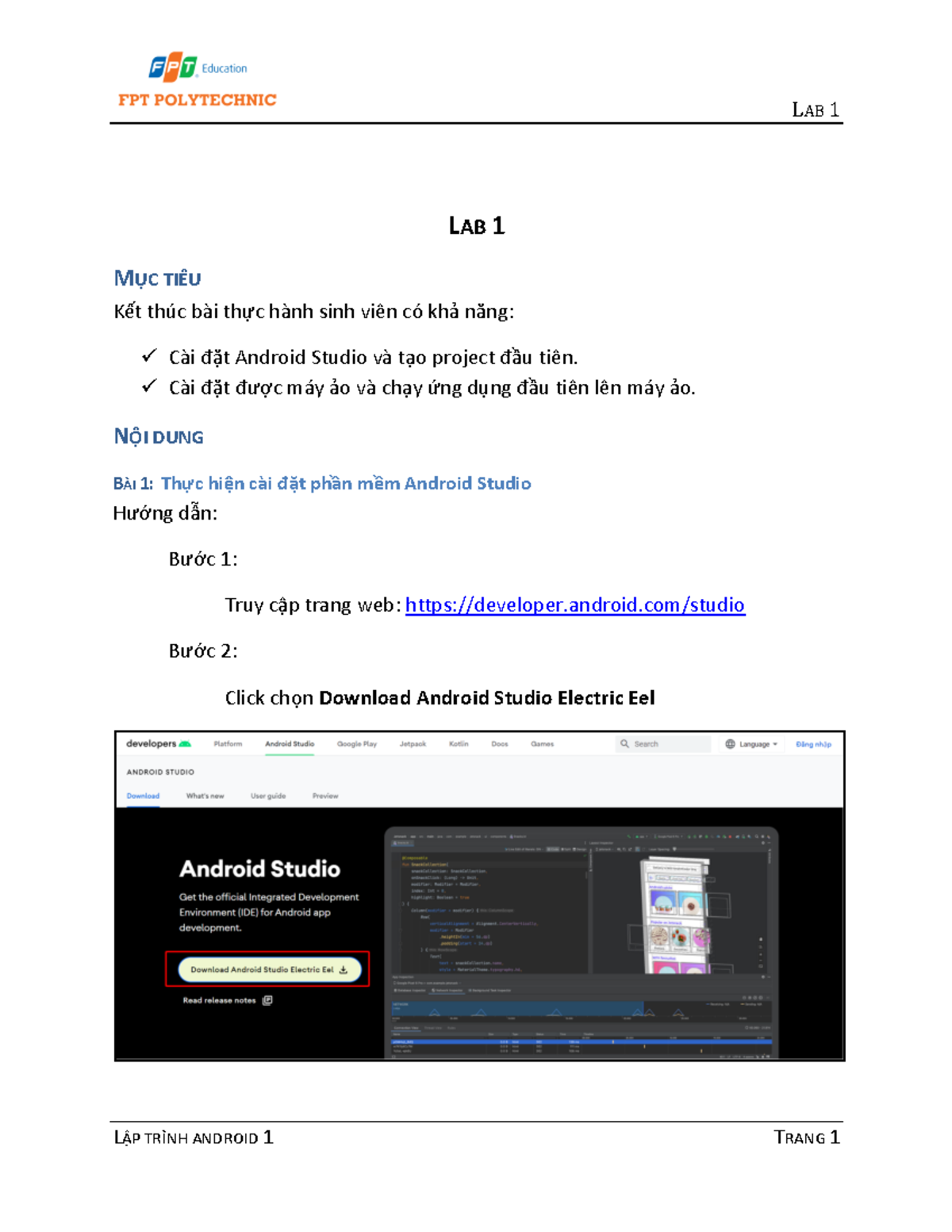 [Android 01] Lab 01 - Cài Đặt Android Studio và Tạo Project Mới - Studocu