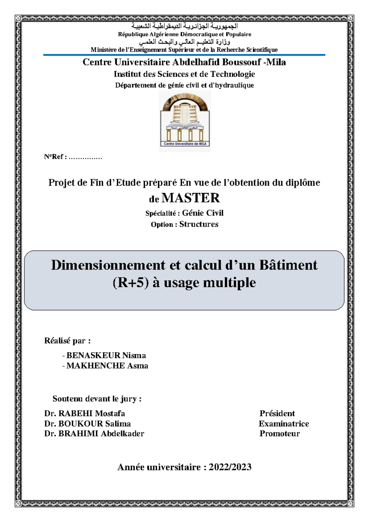 Projet de Fin d'Études en Génie Civil : Dimensionnement et Calcul des ...