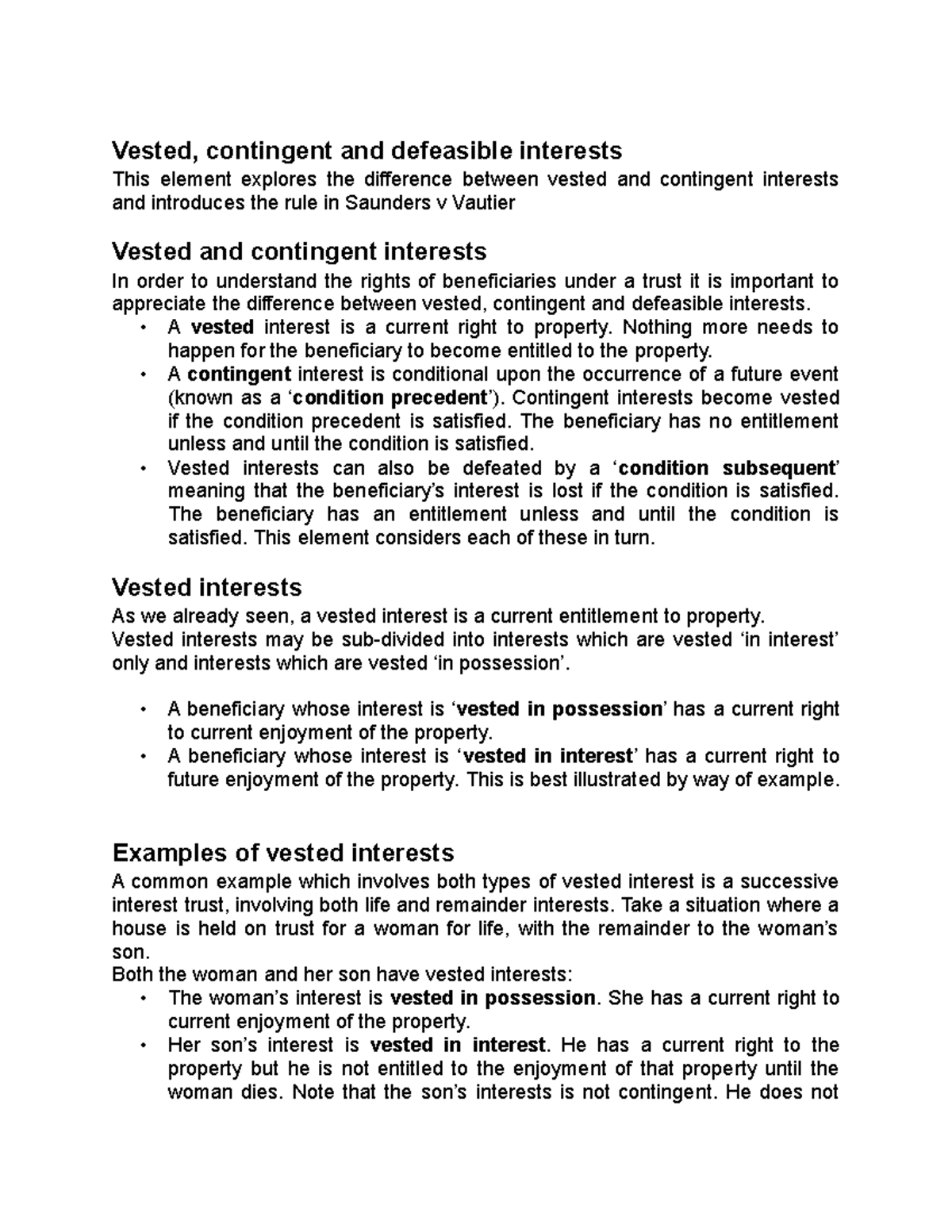 Vested, Contingent, and Defeasible Interests Explained for Law 101 ...
