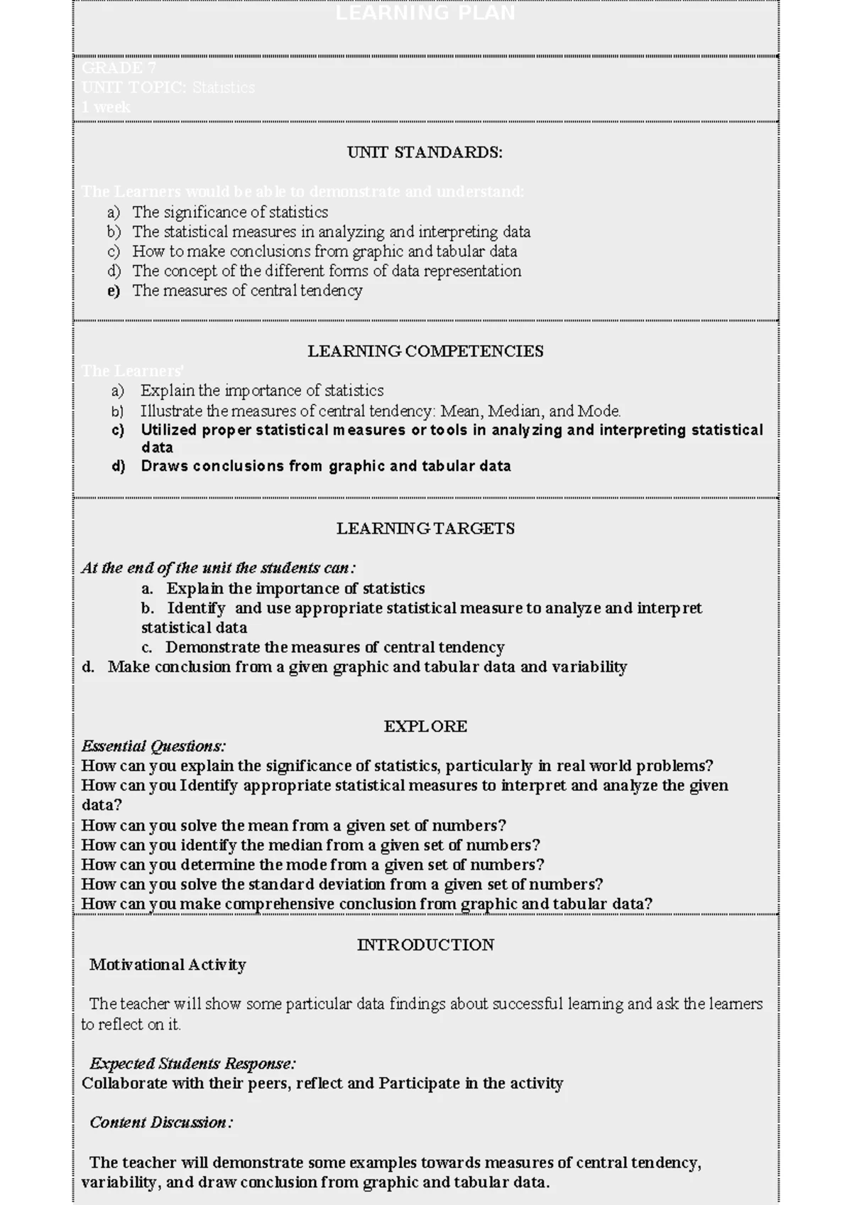 Gamification: 5E Lesson Plan for Grade 7 Mathematics (Unit: Statistics ...