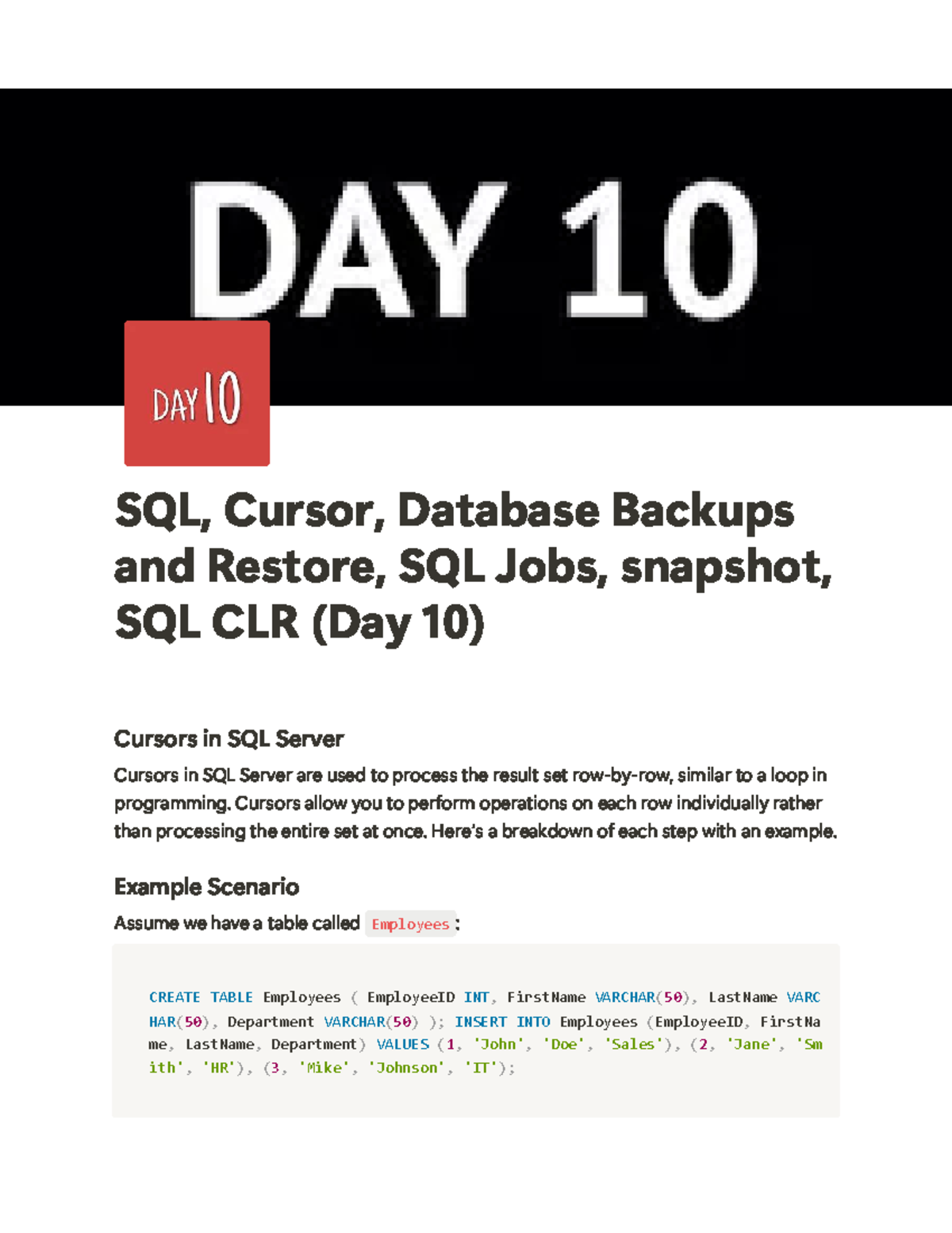 10- SQL, Cursor, Database Backups and Restore, SQL Jobs, snapshot, SQL ...