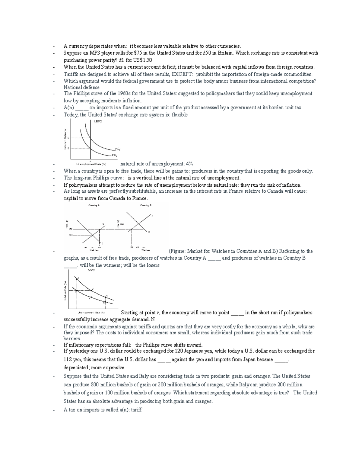 Econ 101: Final Exam Cheat Sheet on Currency, Trade & Inflation - Studocu