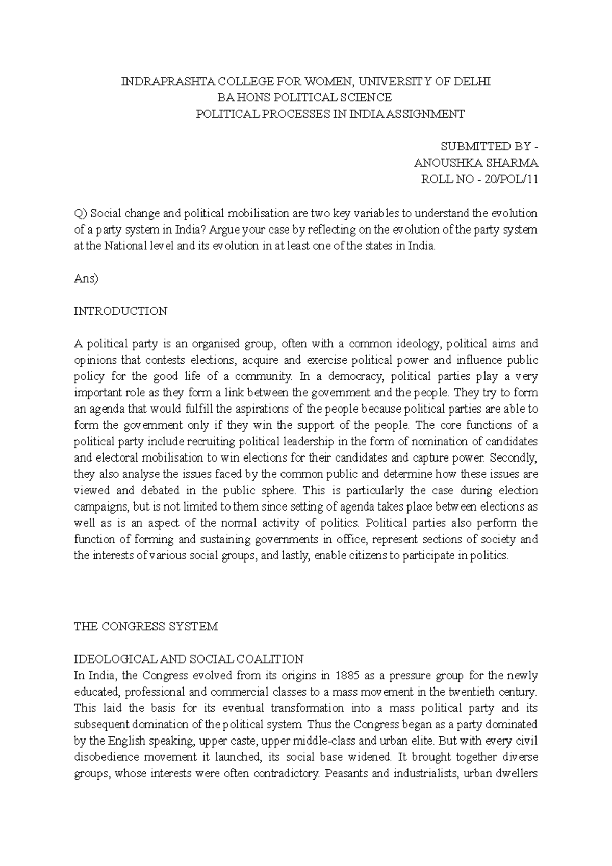Assignment PPI - PUBLIC POLICY IN INDIA - INDRAPRASHTA COLLEGE FOR ...
