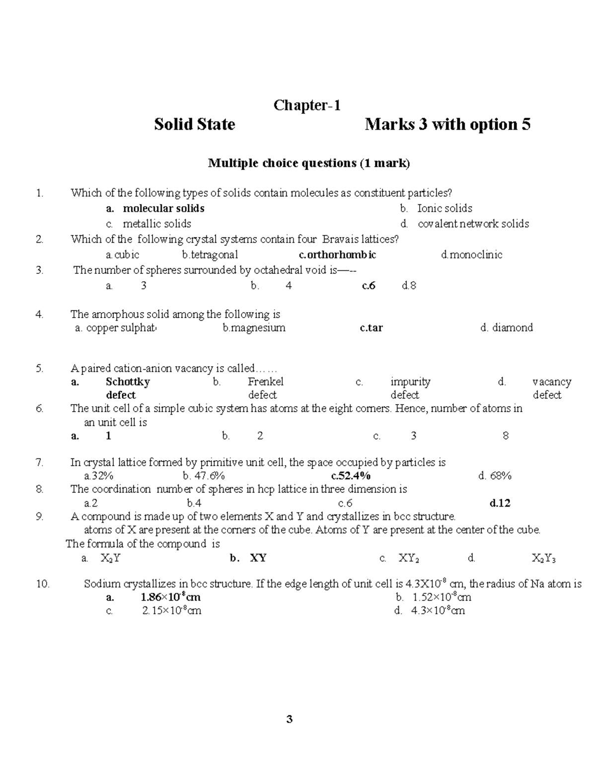 Chemistry Board Question Bank: Solid State, Solutions, Ionic Equilibria ...