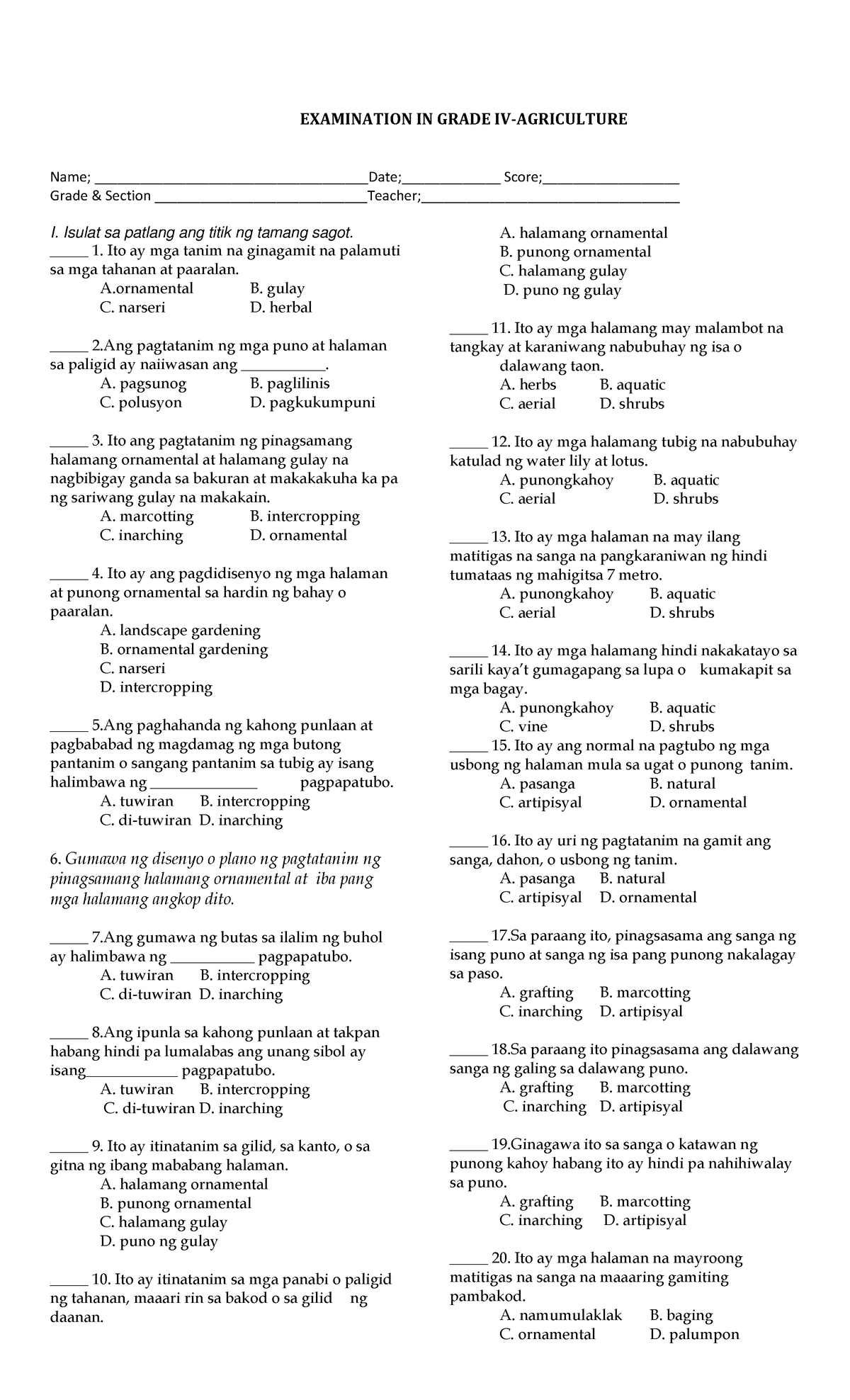 EPP 4: Periodical Test in Agriculture Review & Study Guide - Studocu
