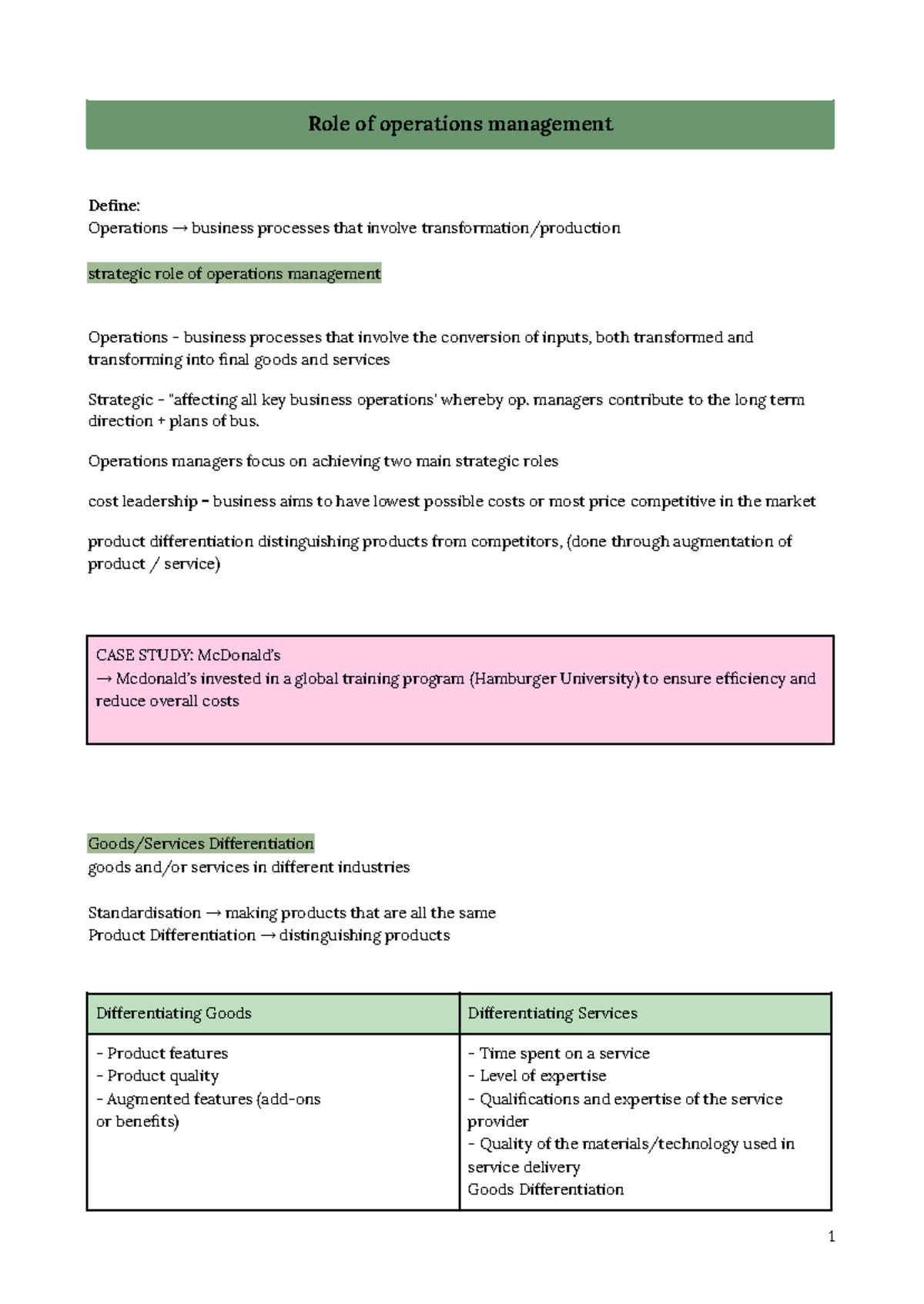 Business hsc notes - vbjlbvlrblvgbr - Role of operations management ...