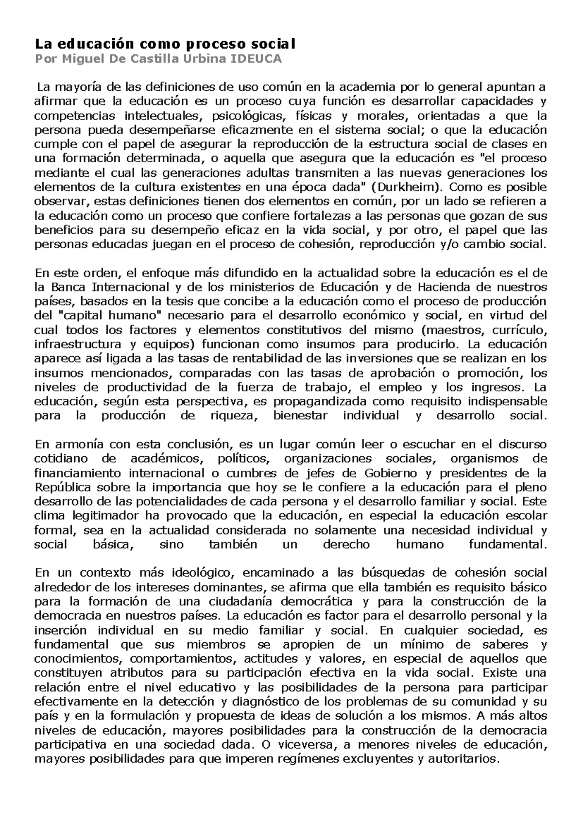 La educacion como proceso social-3 - La educación como proceso social ...