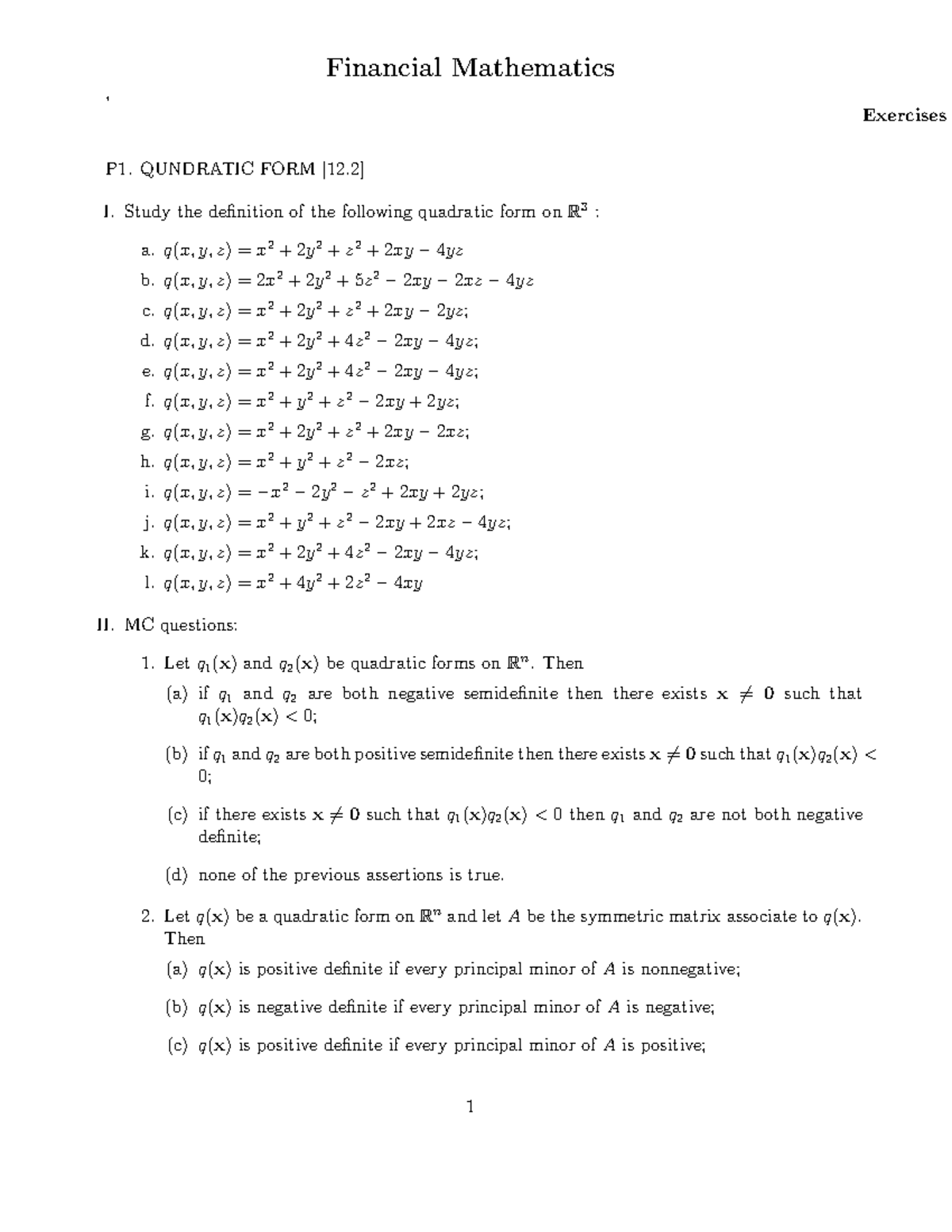 Financial Mathematics (FM) Exercises for Exam Preparation - Studocu