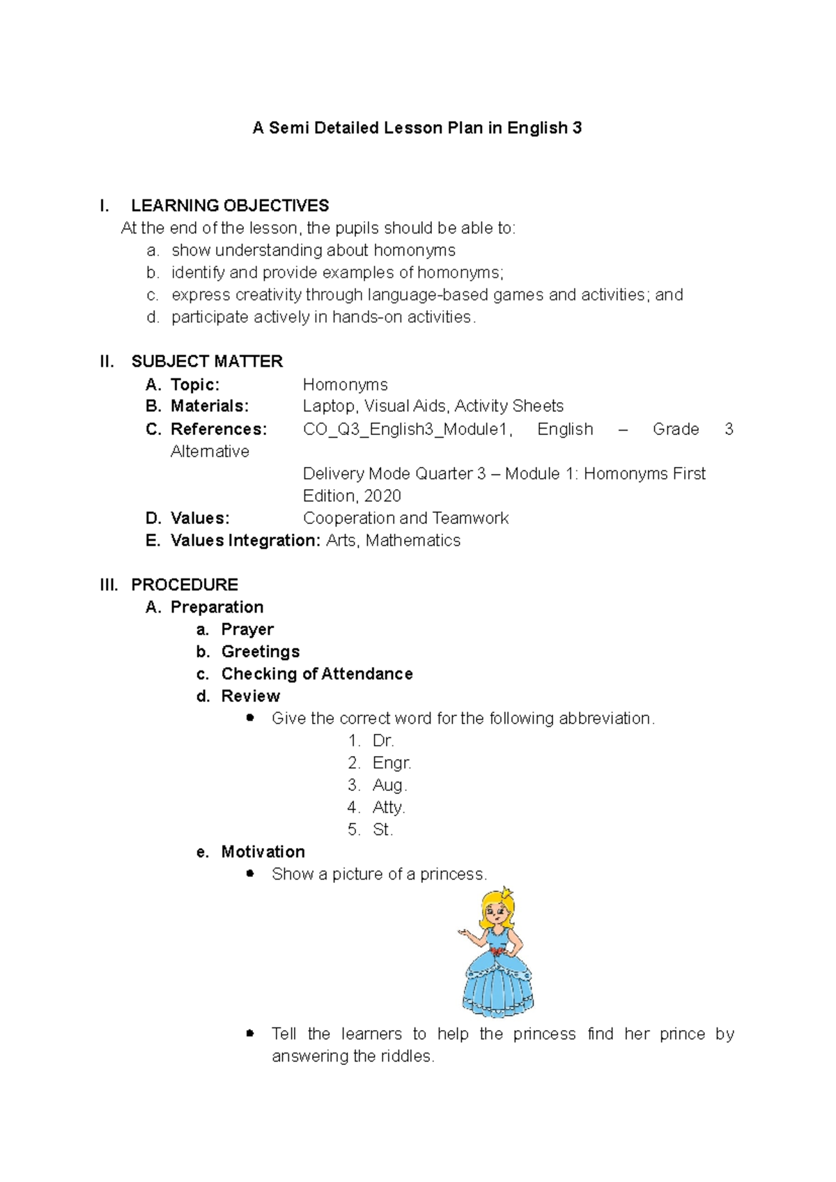 Semi Detailed Lesson Plan on Homonyms for English 3 - Studocu