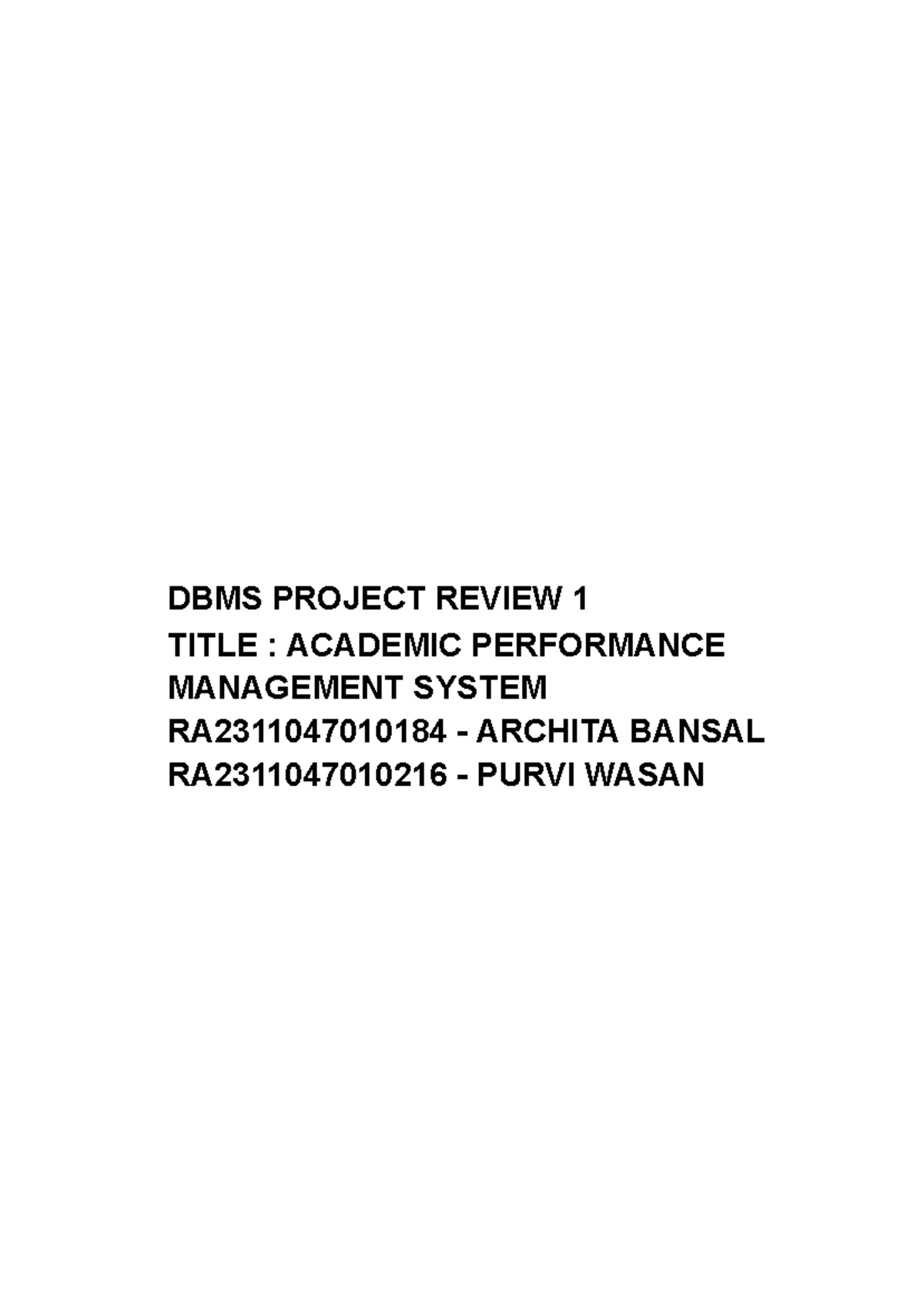 DBMS Project Review: Academic Performance Management System ...