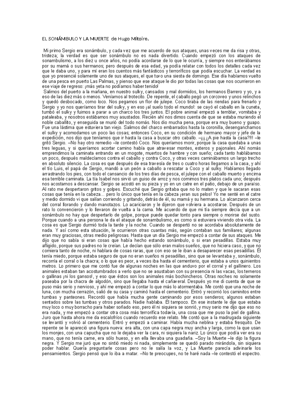Análisis del Sonámbulo y la Muerte de Hugo Mitoire - Document Preview