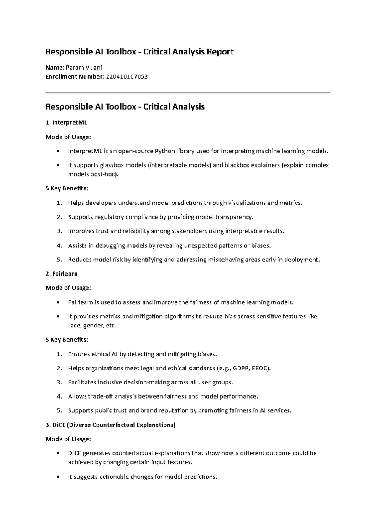 Responsible AI Toolbox Critical Analysis Report (Course Code: AI101 ...