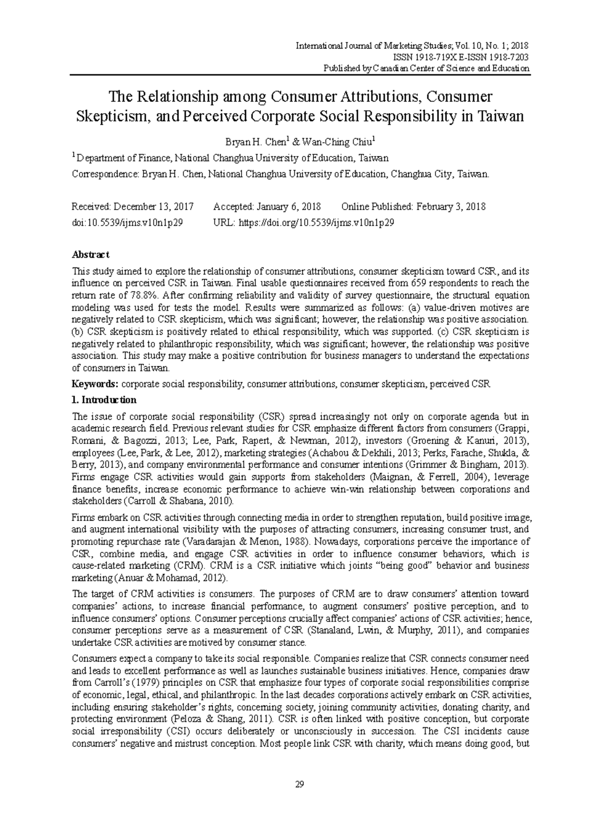Consumer Skepticism and Perceived CSR: Insights from Taiwan (MKT 101 ...