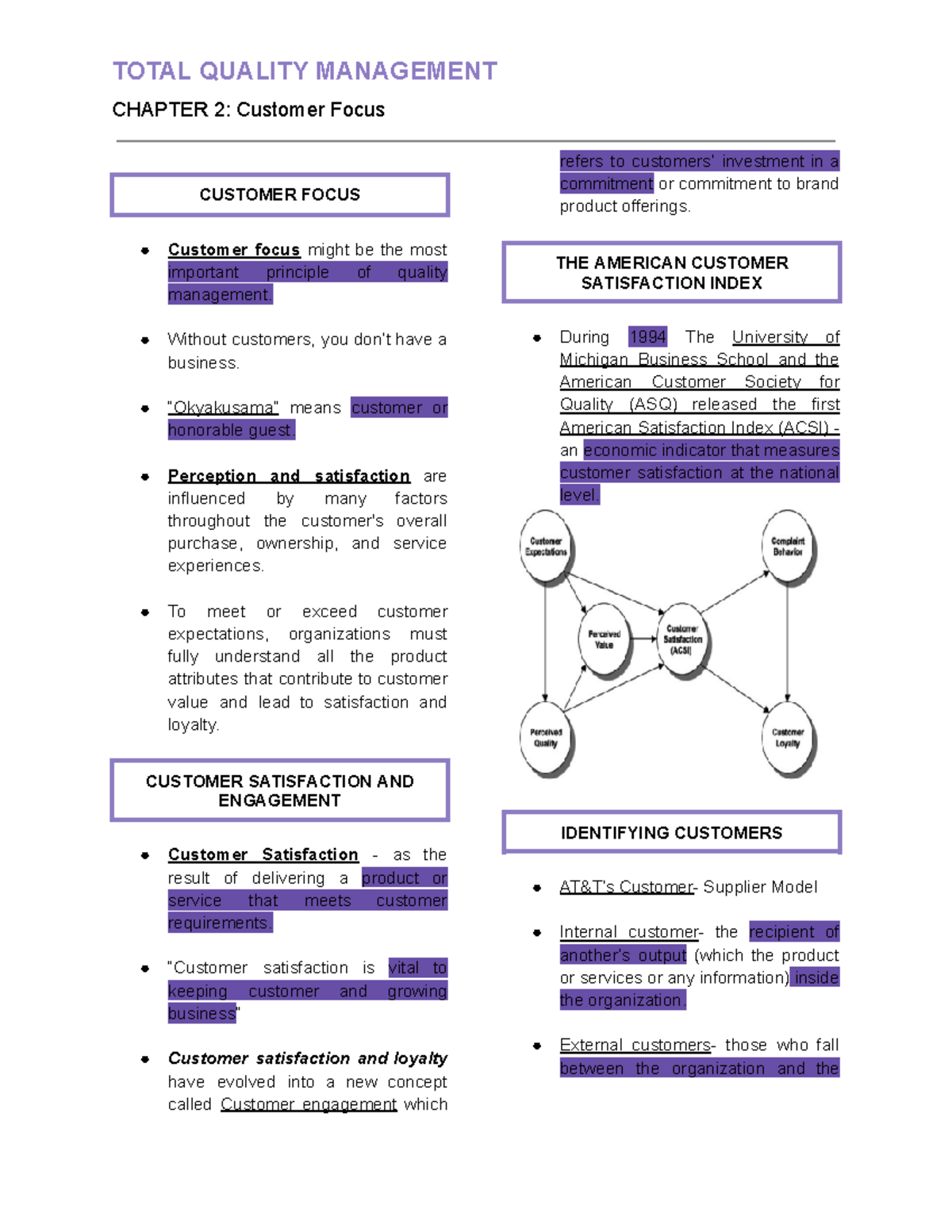 TQM 201 - Lecture Notes on Customer Focus (Chapter 2) - Studocu