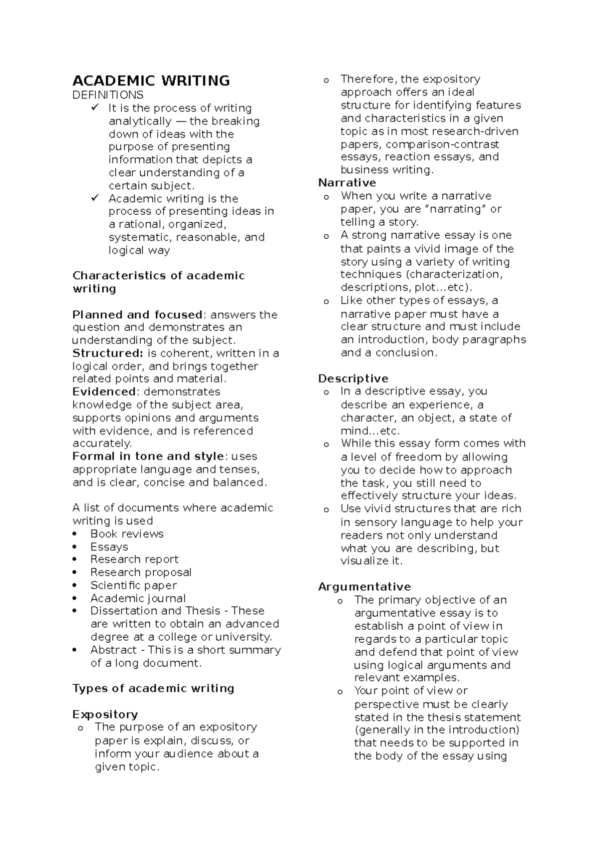 Academic Writing - Lecture Notes on Structure and Style - Studocu