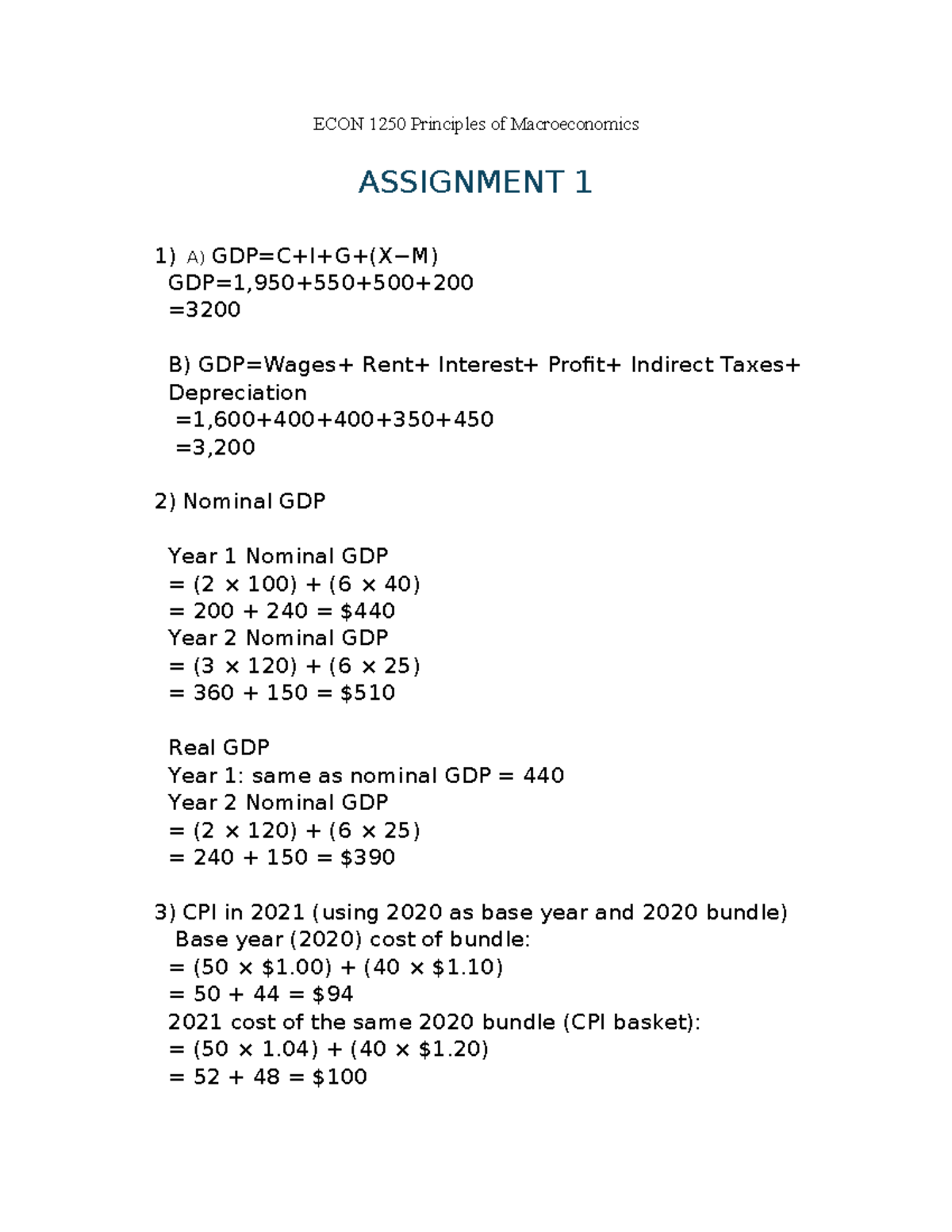 ECON 1250 Principles of Macroeconomics Assignment 1 Analysis - Studocu