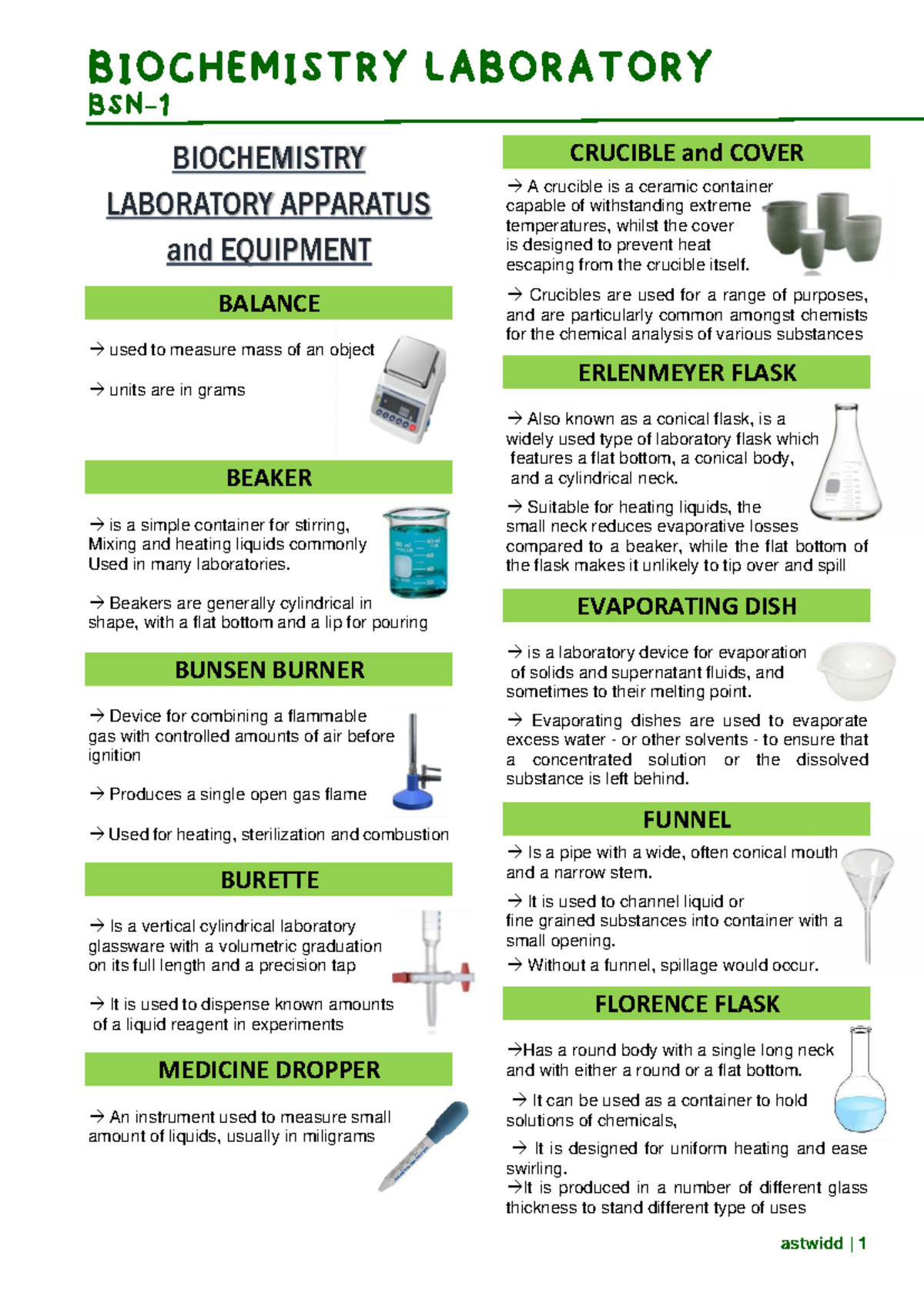 BIOCHEMISTRY LAB (BIO 101) - Laboratory Apparatus & Equipment Guide ...