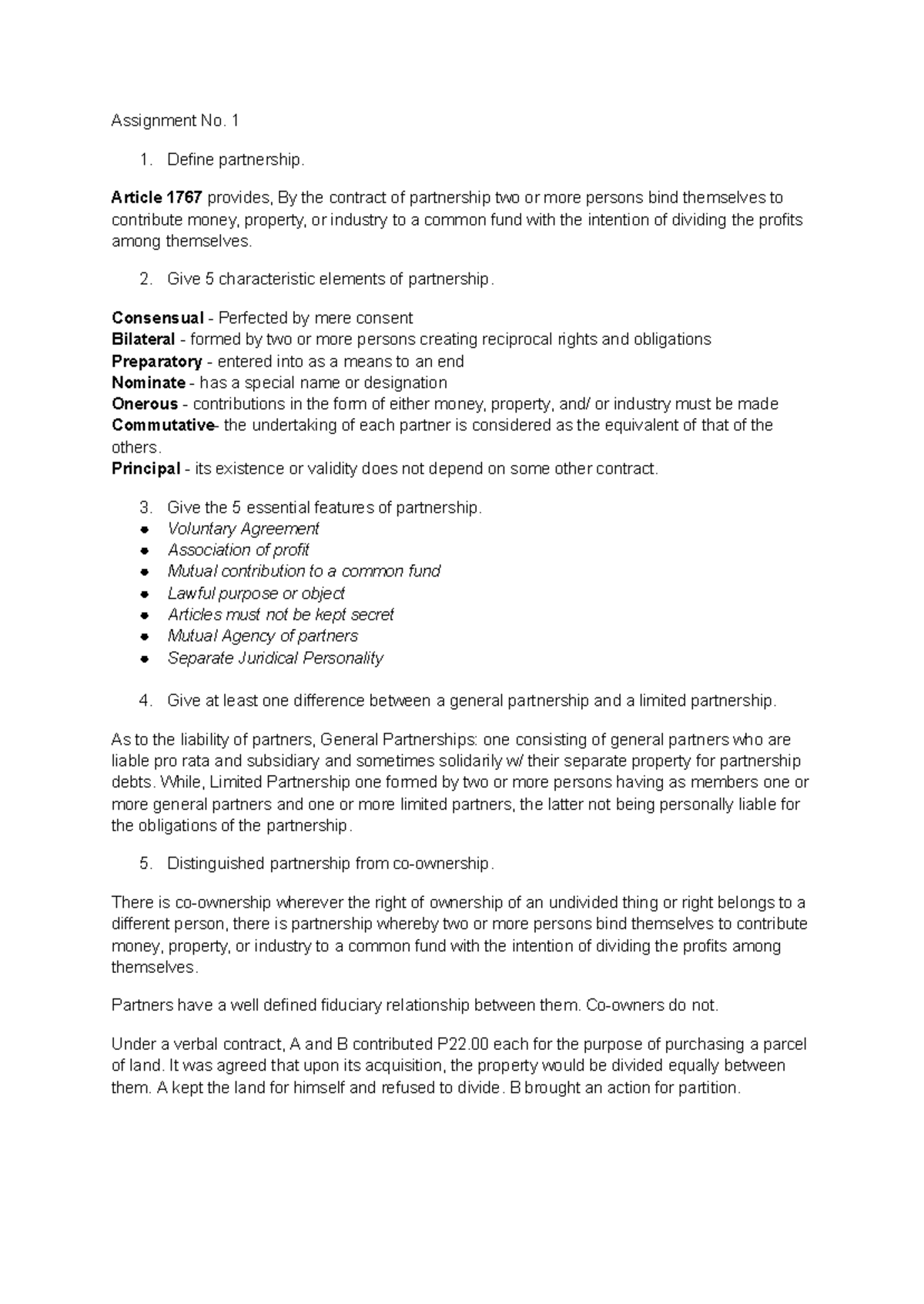 Assignment 1: Understanding Partnerships & Corporations Basics - Studocu