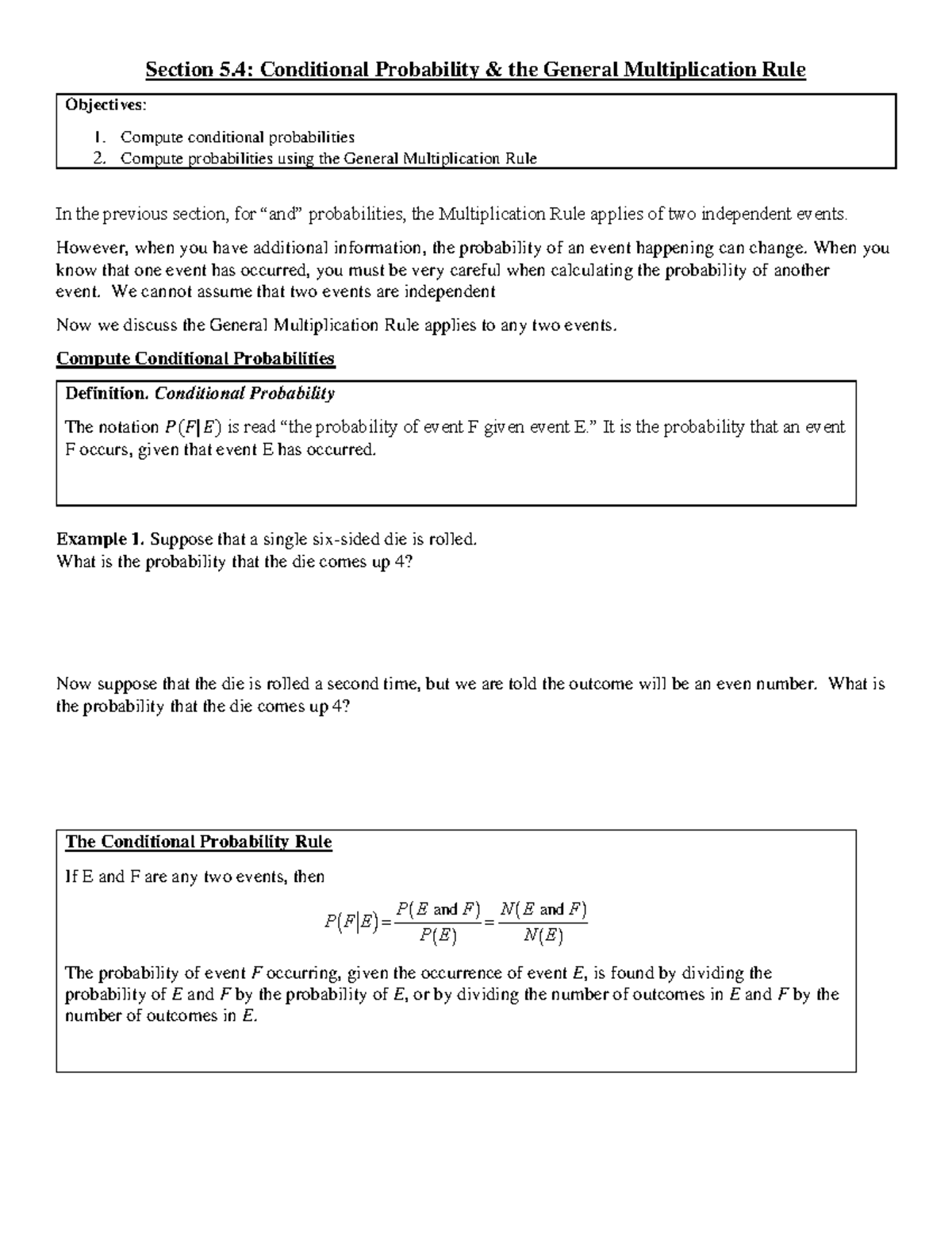 Conditional Probability & General Multiplication Rule (Sec 5.4) - Studocu
