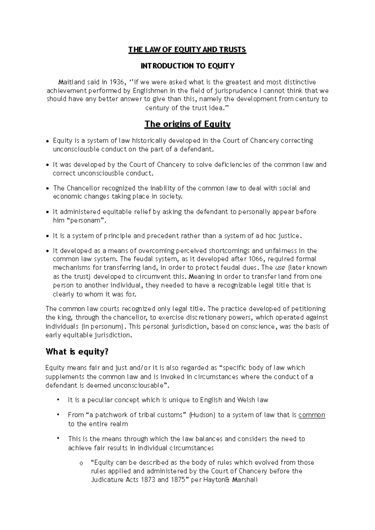 312328217 Equity Trusts: Comprehensive Law Notes & Key Principles - Studocu