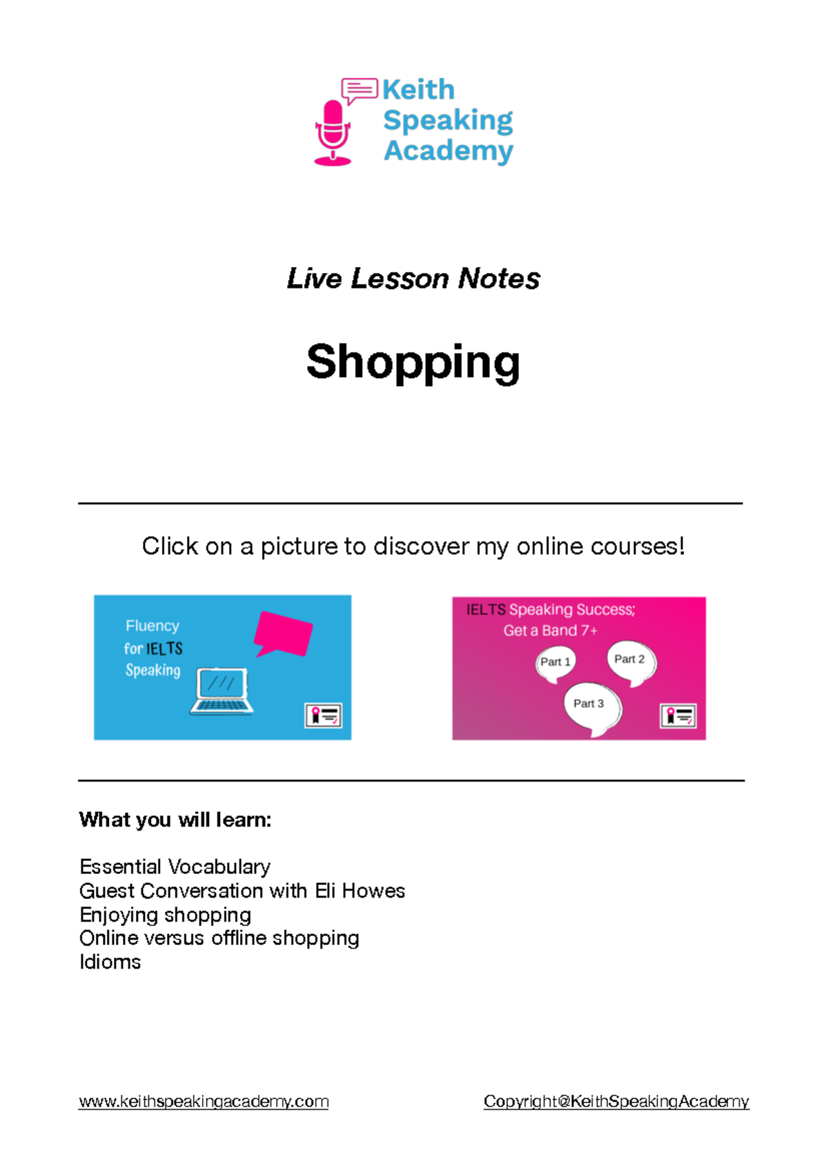 Shopping - Lesson Notes for English Language Learners - Studocu