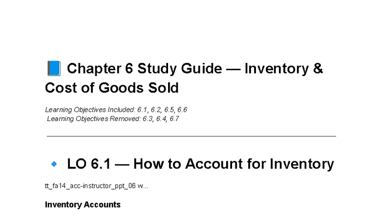 Chapter 6 Study Guide: Inventory & COGS (ACC 101) - Studocu