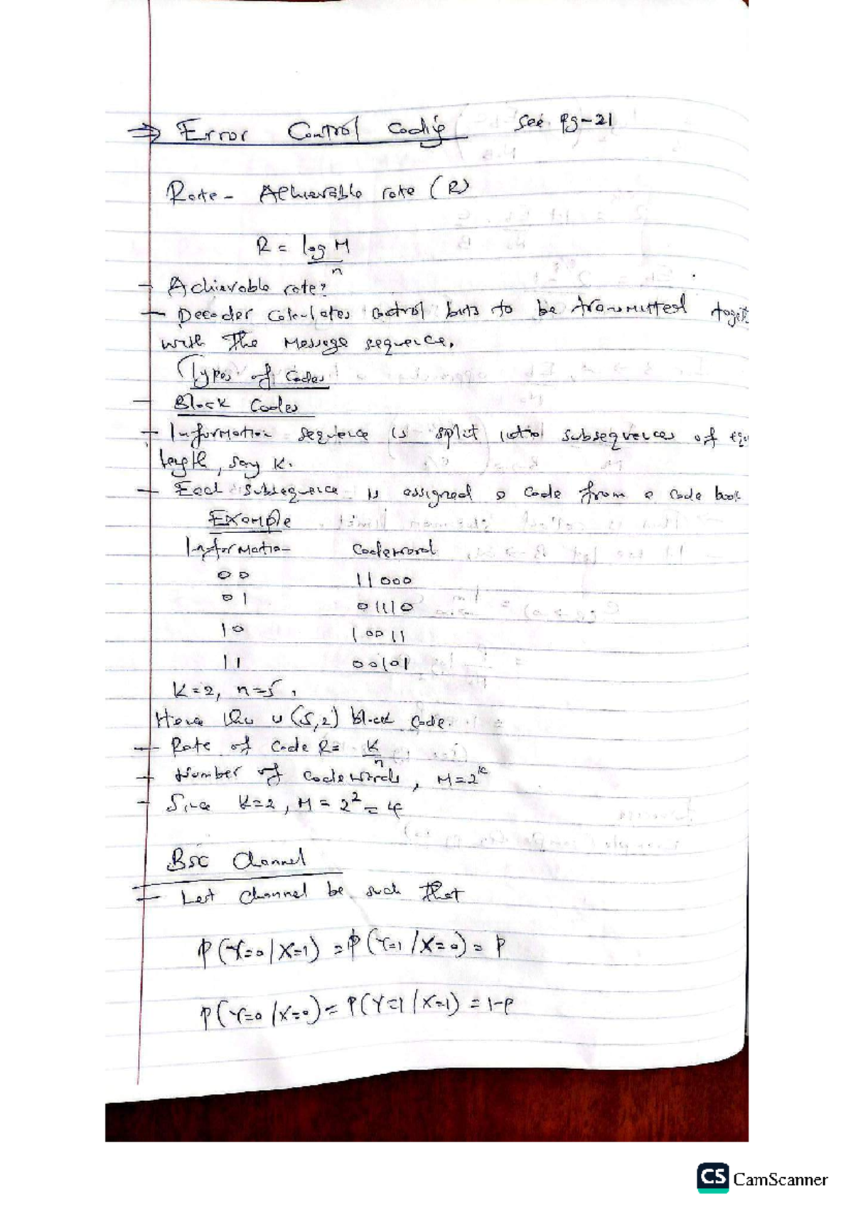 Error Control Coding: Achievable Rates and Block Codes (CS 101) - Studocu
