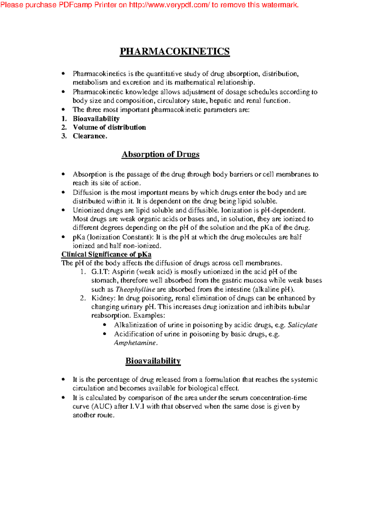 Pharmacokinetics - Lecture Notes: Key Concepts & Drug Absorption - Studocu