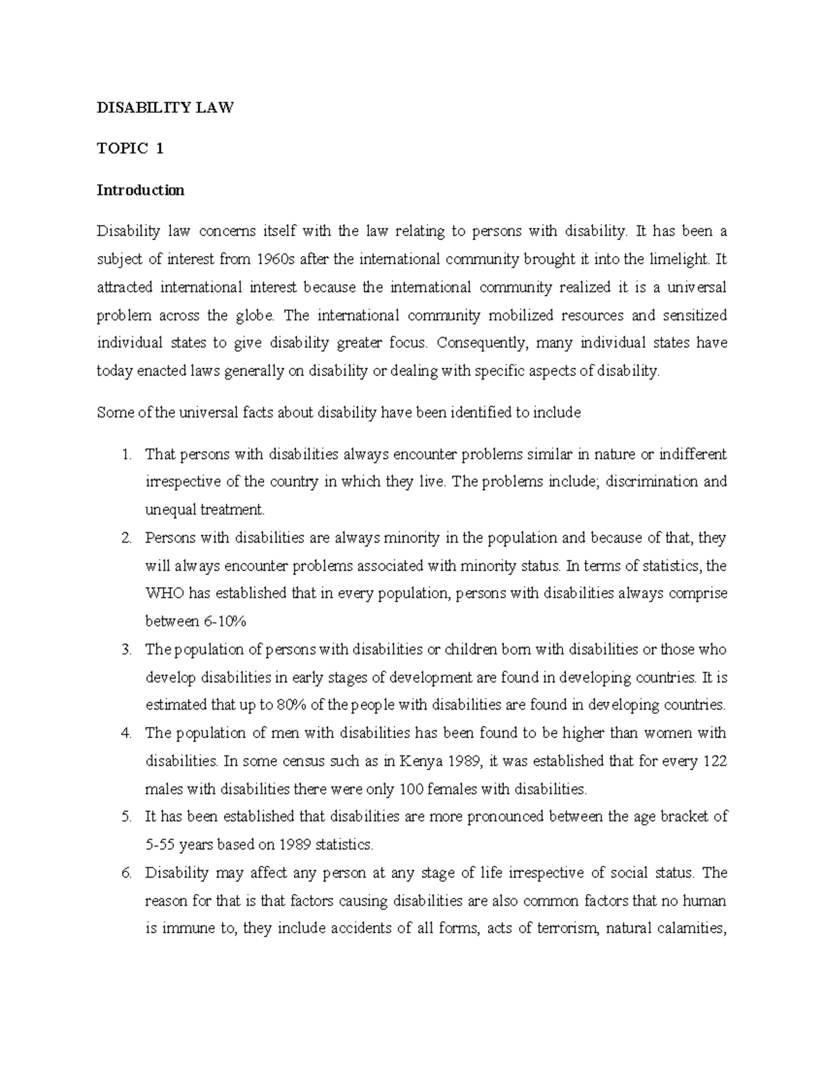 Disability LAW: Comprehensive Notes on Legal Framework & Issues - Studocu