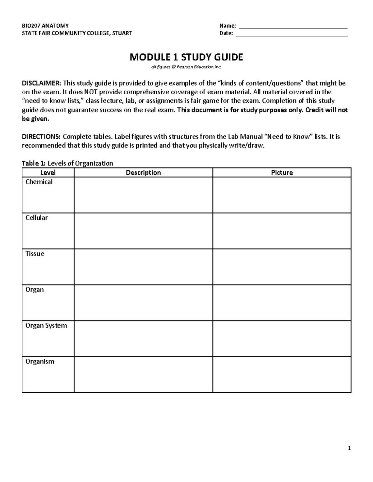 BIO207 Anatomy - Module 1 Study Guide Overview - Studocu