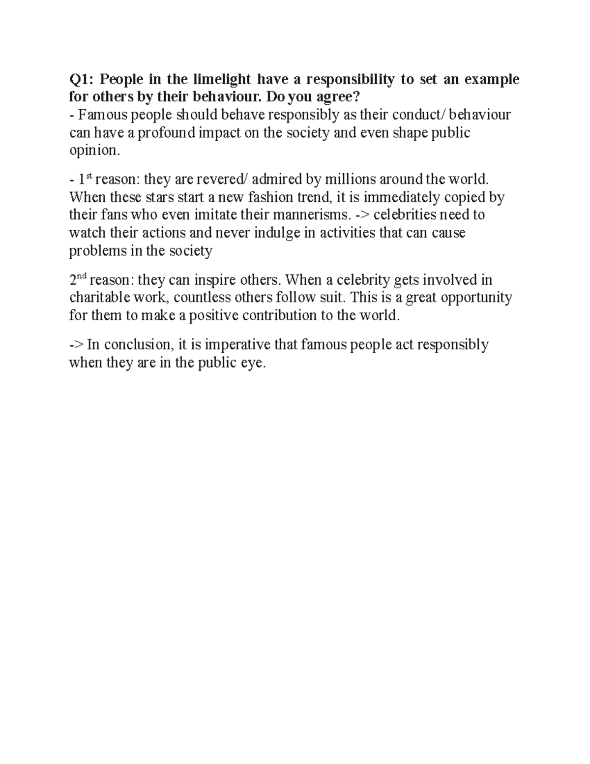 Writing U1-U2 BOOK 12 outline - Q1: People in the limelight have a ...