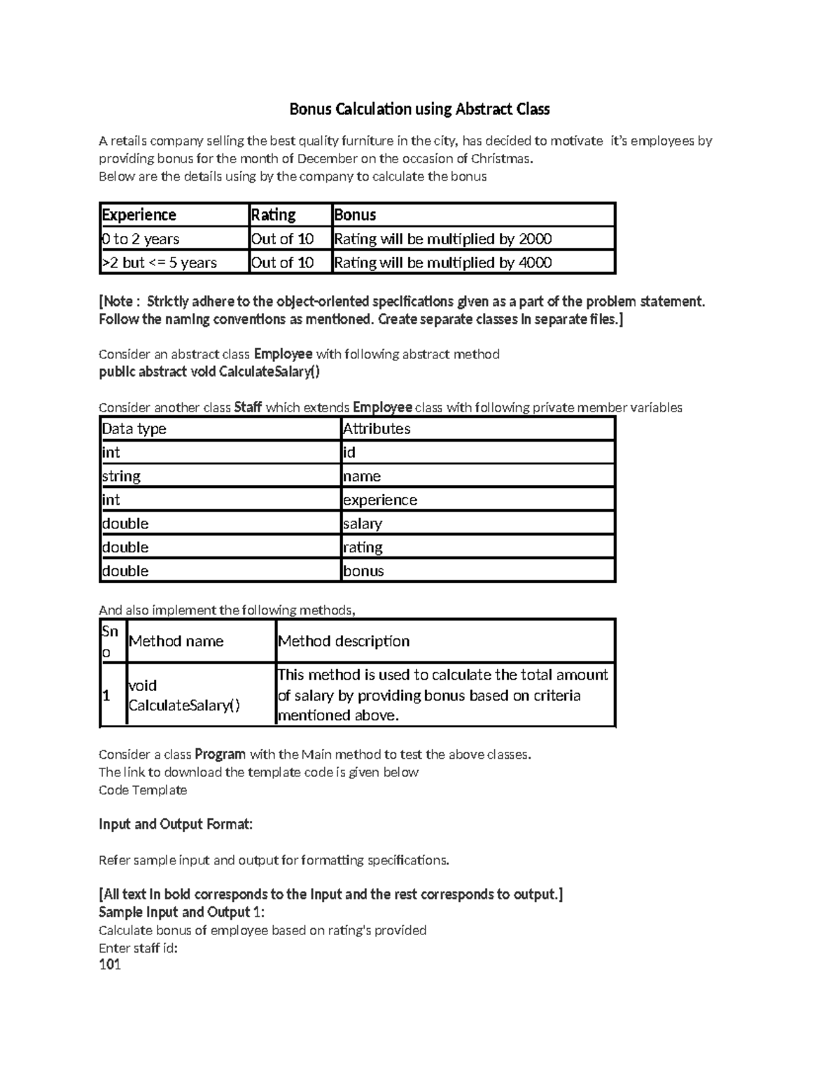 Q010 Bonus Calculation for Employee Using Abstract Class - Studocu