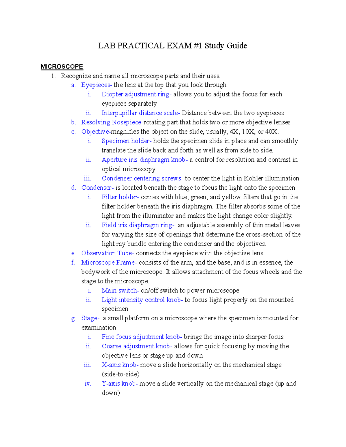 LAB Practical EXAM #1 Study Guide - LAB PRACTICAL EXAM #1 Study Guide ...