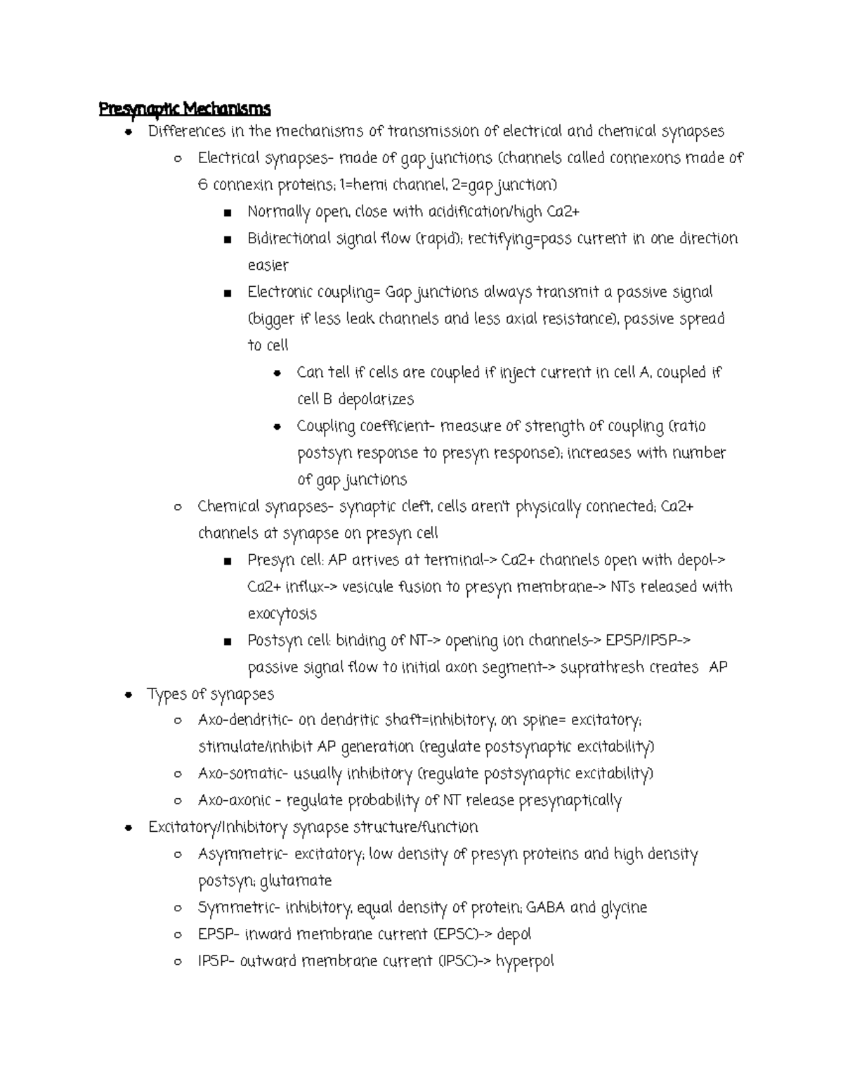 Exam 2 Study Guide: Presynaptic and Postsynaptic Mechanisms - Studocu