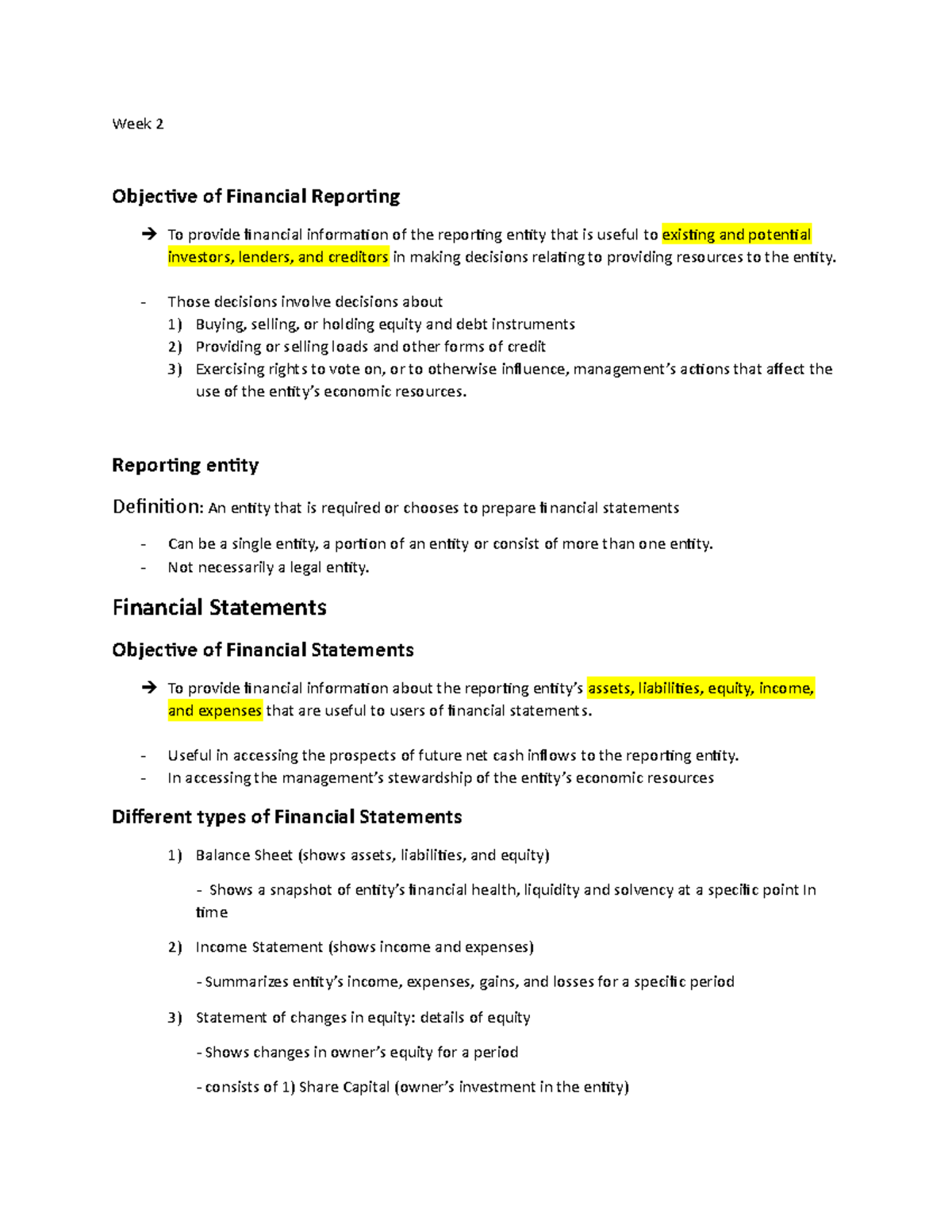 Week 2 lecture notes - ACC 1: Understanding financial statements - Studocu