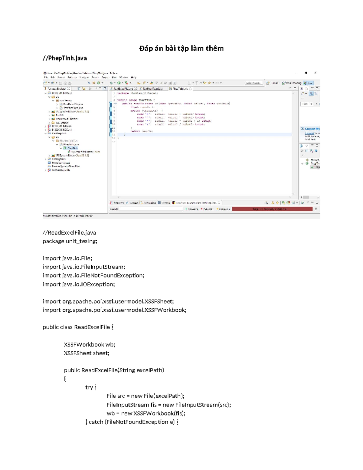 Đáp án bài tập làm thêm - Xử lý file Excel trong Java - Studocu